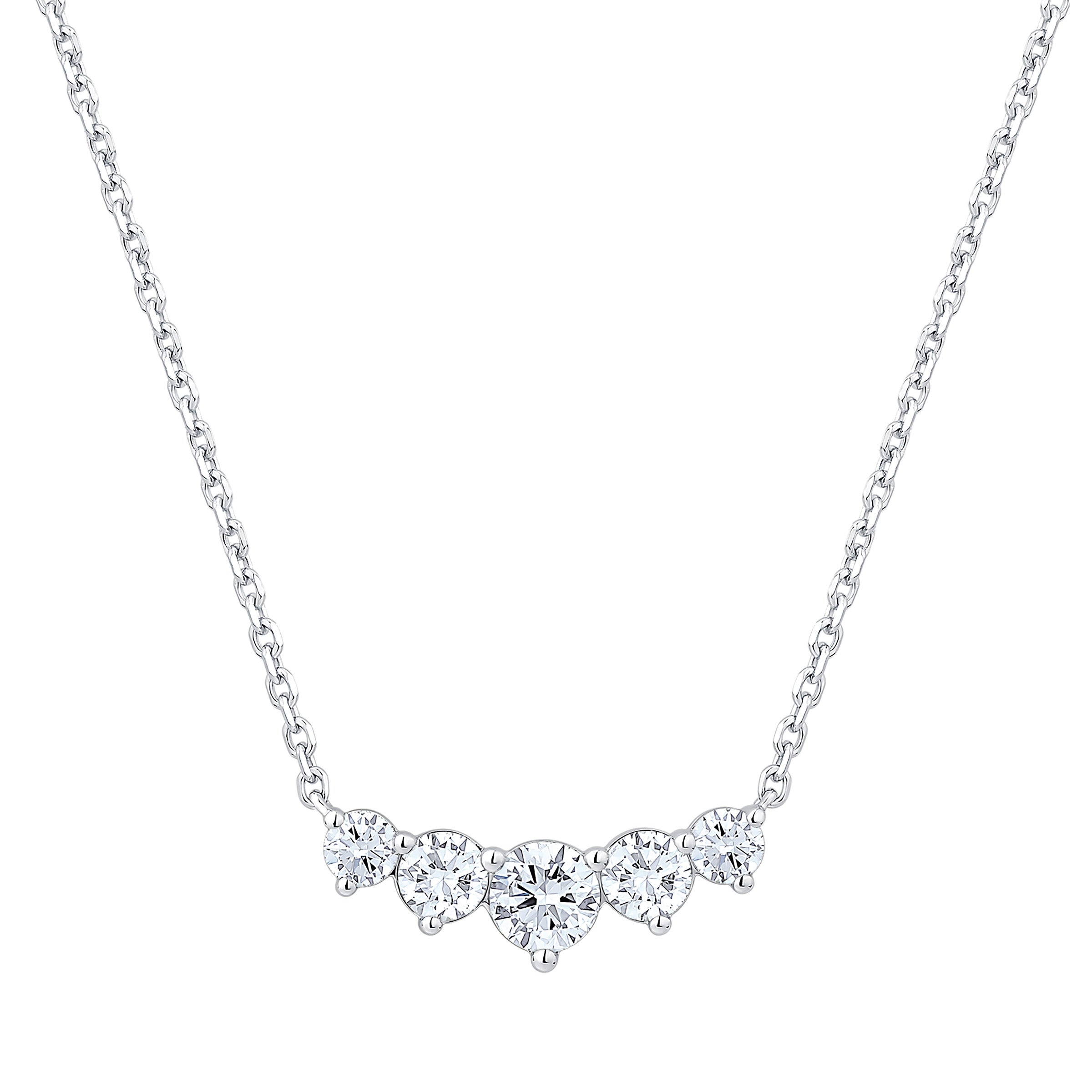 14KT WHITE GOLD VS2 G 1.00CTW ROUND DIAMOND 5 STONE NECKLACE CHAIN