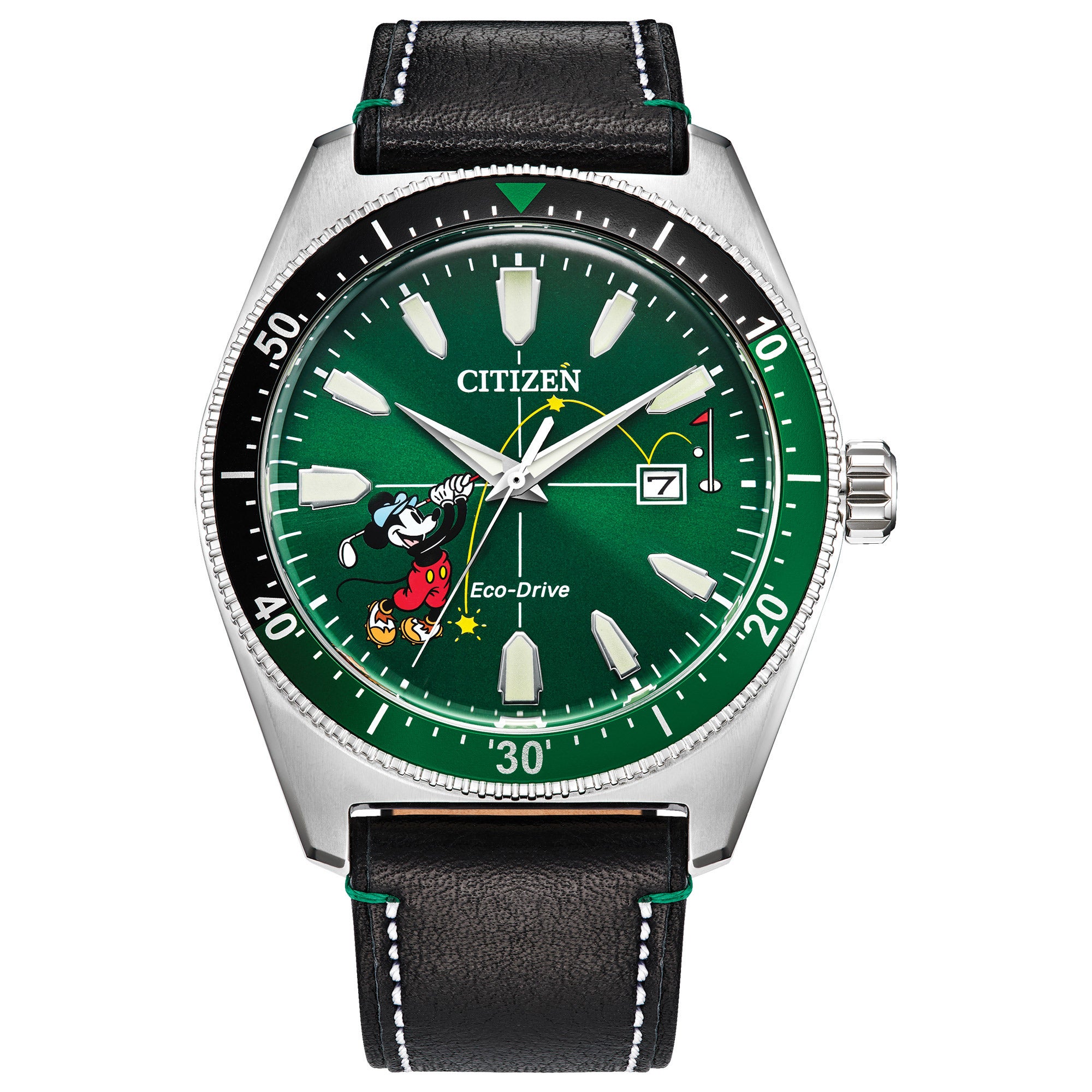 CITIZEN ECO-DRIVE DISNEY MICKEY GOLF LEATHER MENS WATCH