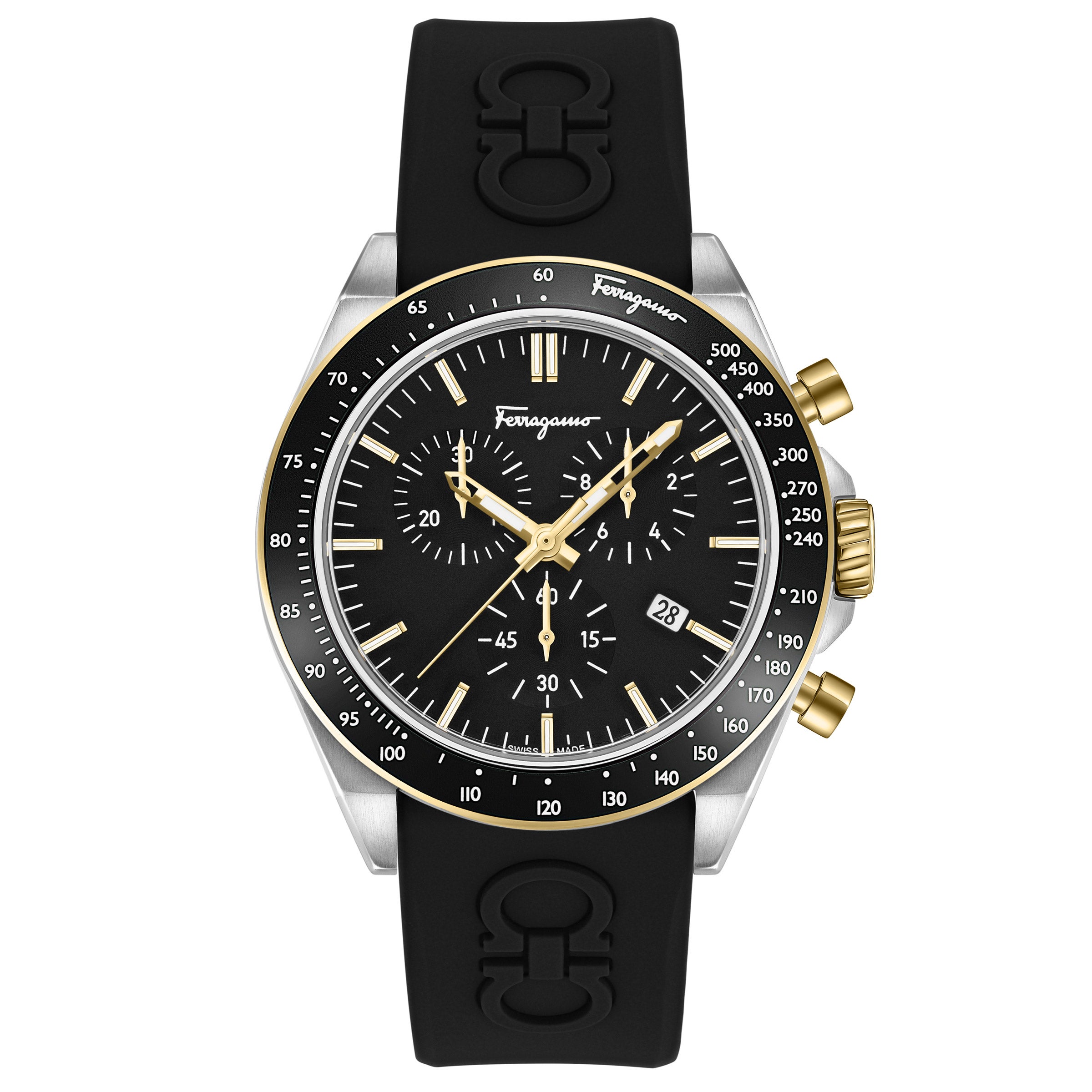 FERRAGAMO URBAN CHRONO STAINLESS STEEL BLACK SILICONE MENS WATCH