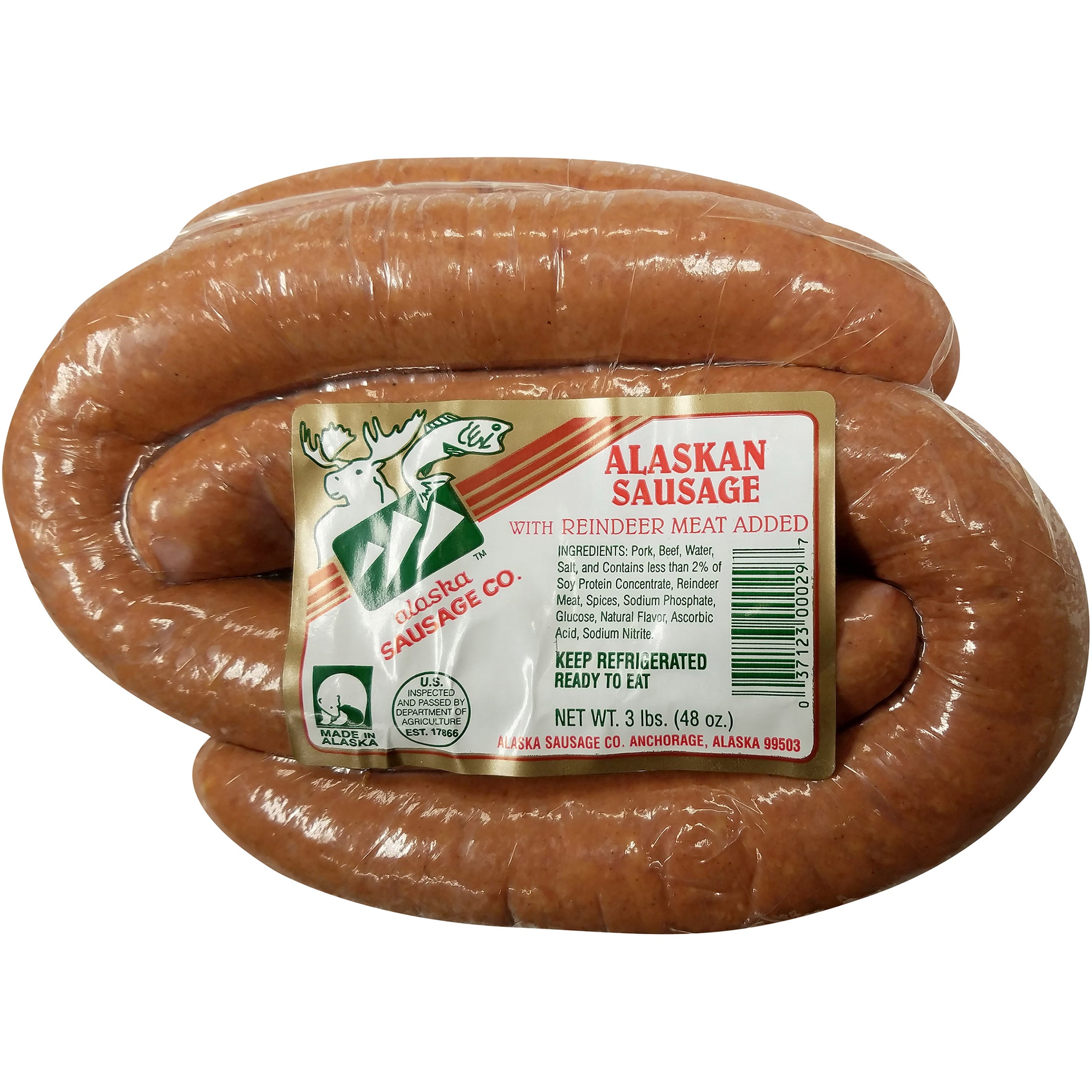 ALASKA SAUSAGE CO. MILD ALASKA SAUSAGE W/ REINDEER 3 LBS - Image 1
