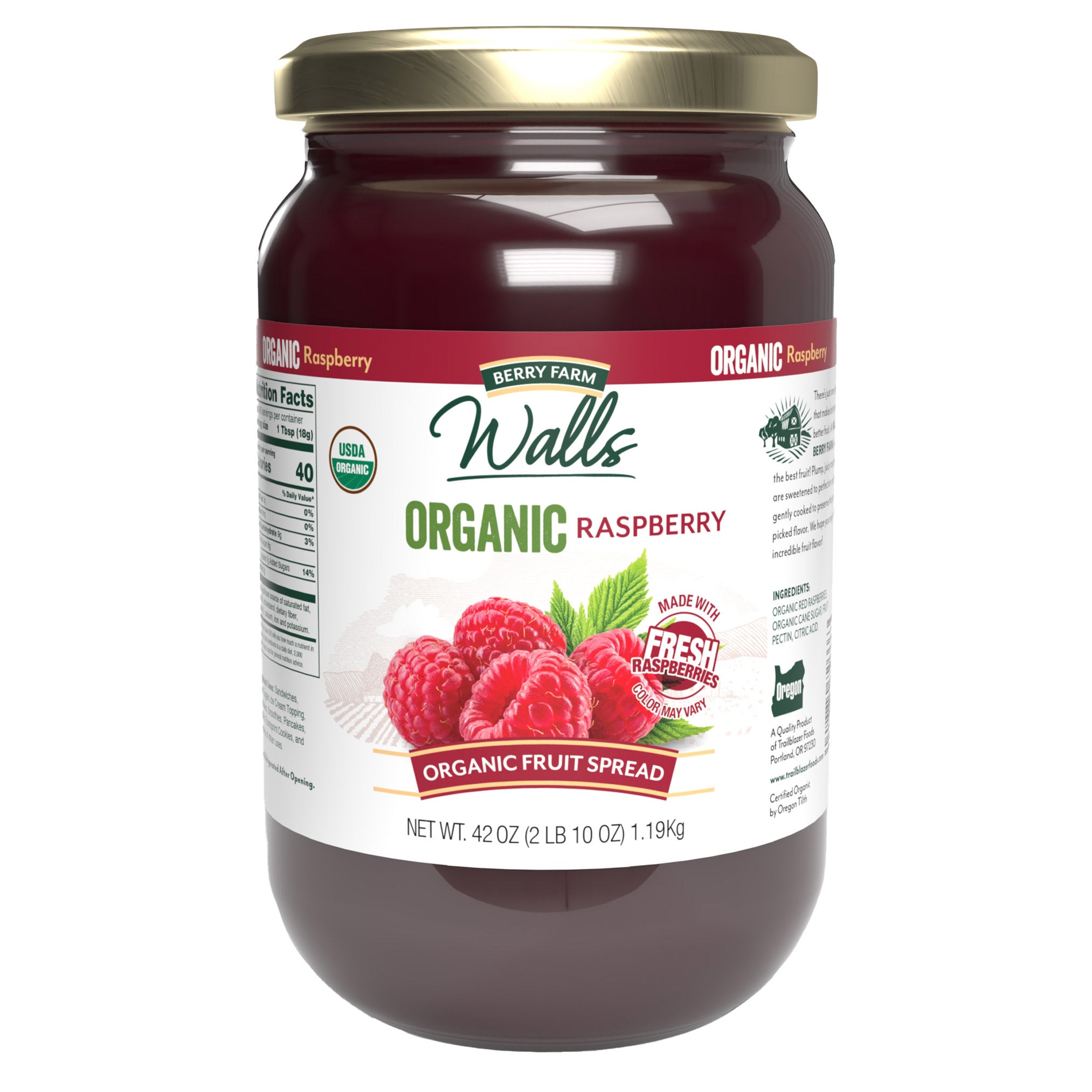 WALLS BERRY FARM ORGANIC RASPBERRY SPREAD 42 OZ - Image 1