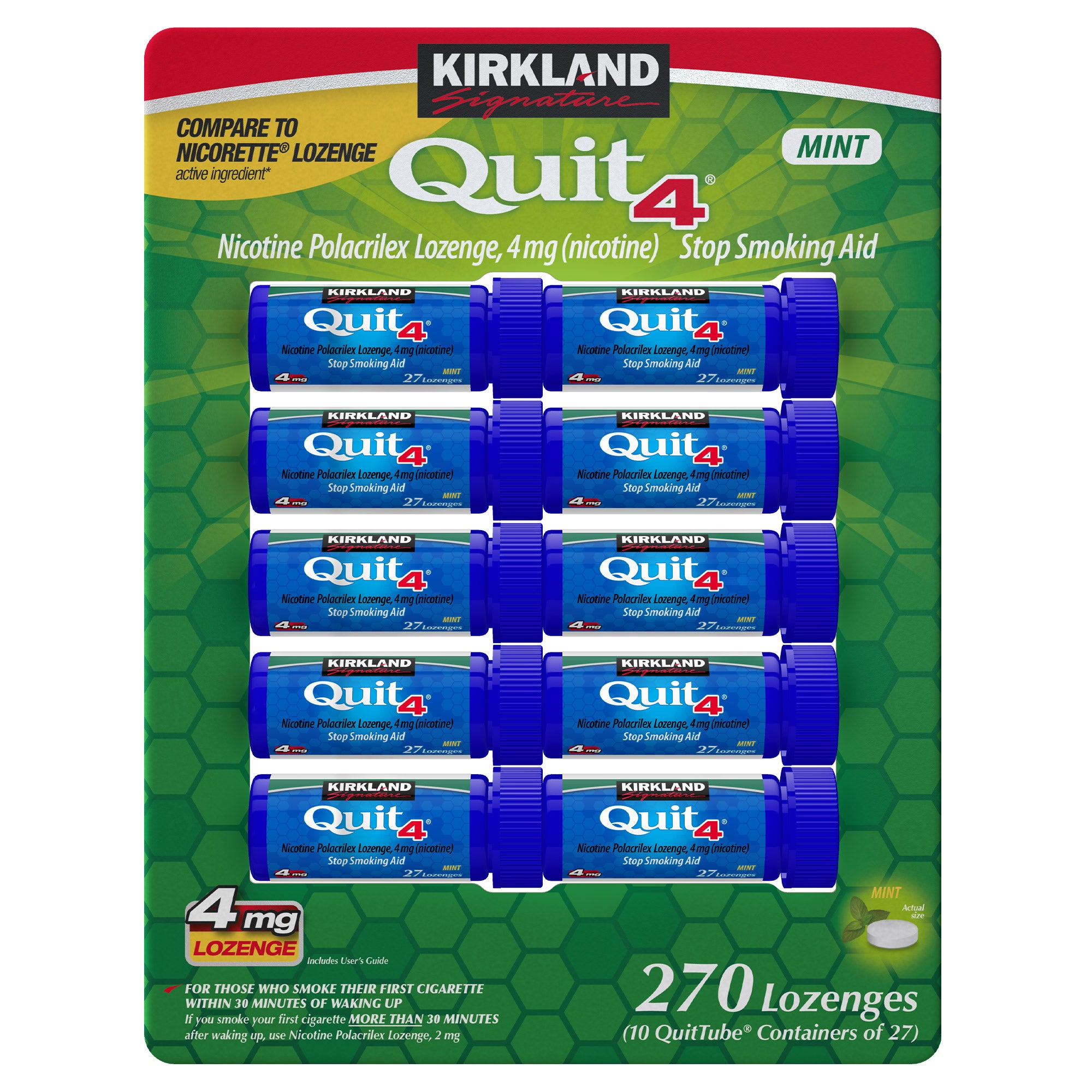 KIRKLAND SIGNATURE QUIT4 4MG LOZENGE MINT 270 COUNT - Image 1