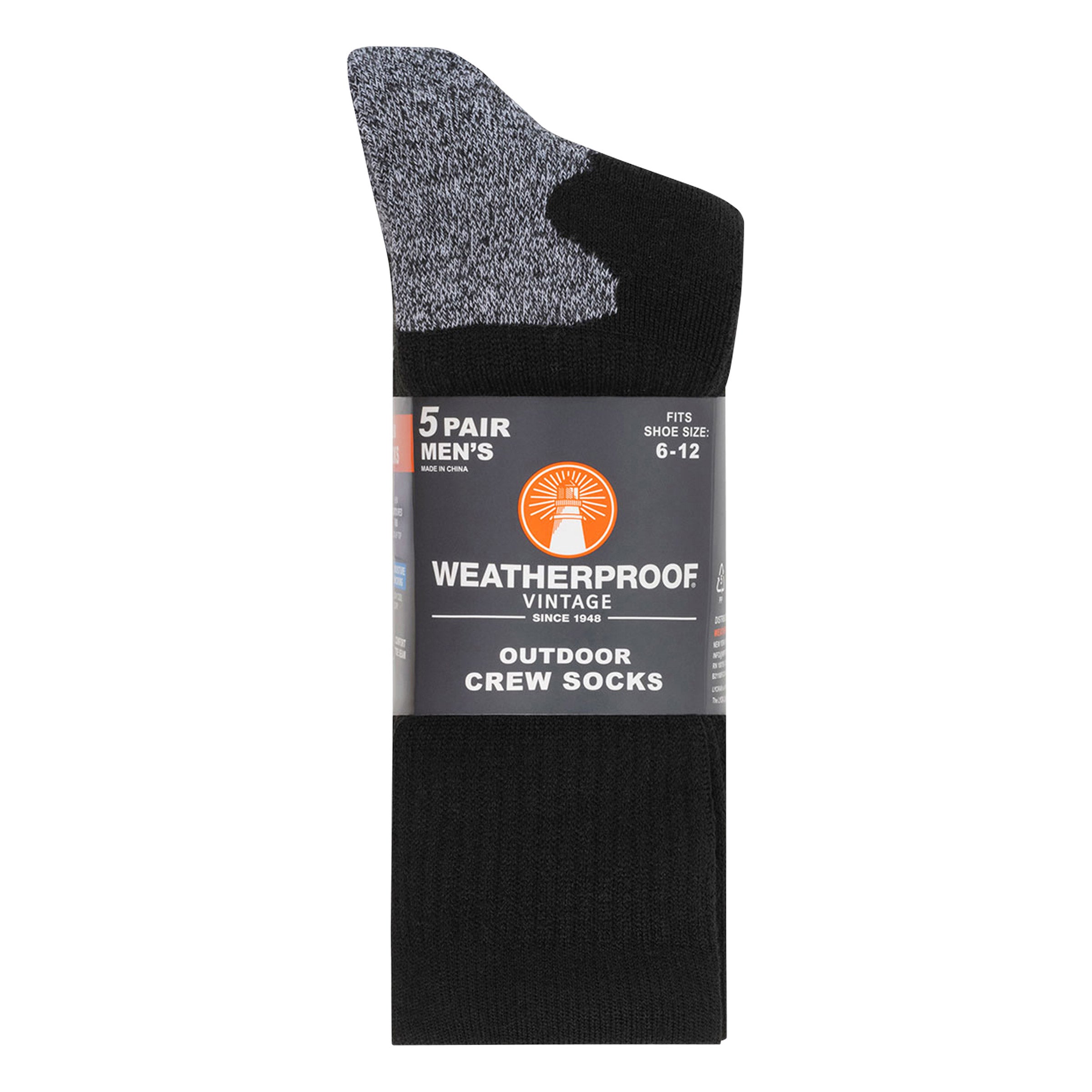 WEATHERPROOF MEN'S CREW SOCK 5 PR