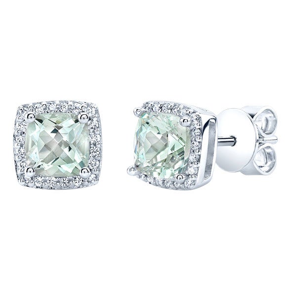 14KT WHITE GOLD .13CTW VS2,I DIAMOND AND GREEN QUARTZ EARRINGS