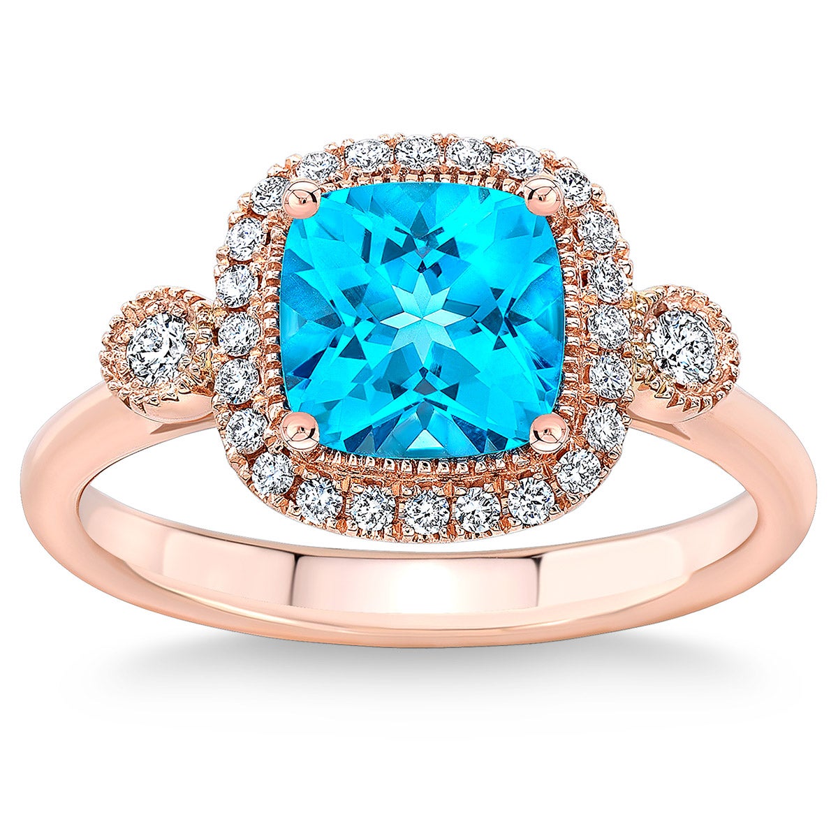 14KT ROSE GOLD .20CTW VS2, I DIAMOND AND BLUE TOPAZ RING - Image 1