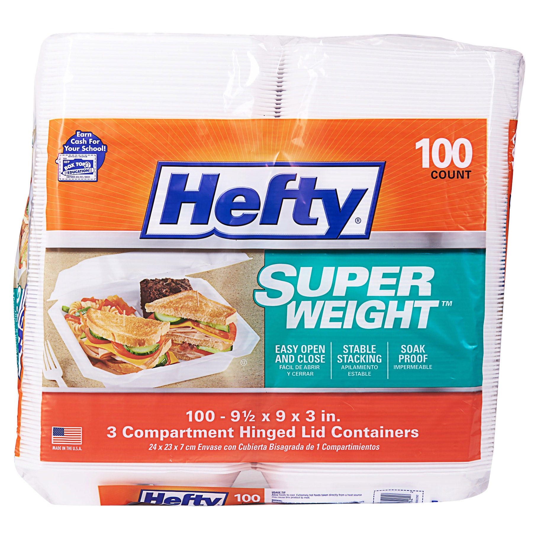 HEFTY 3-COMPARTMENT FOAM CONTAINER 100 CT / 9¨