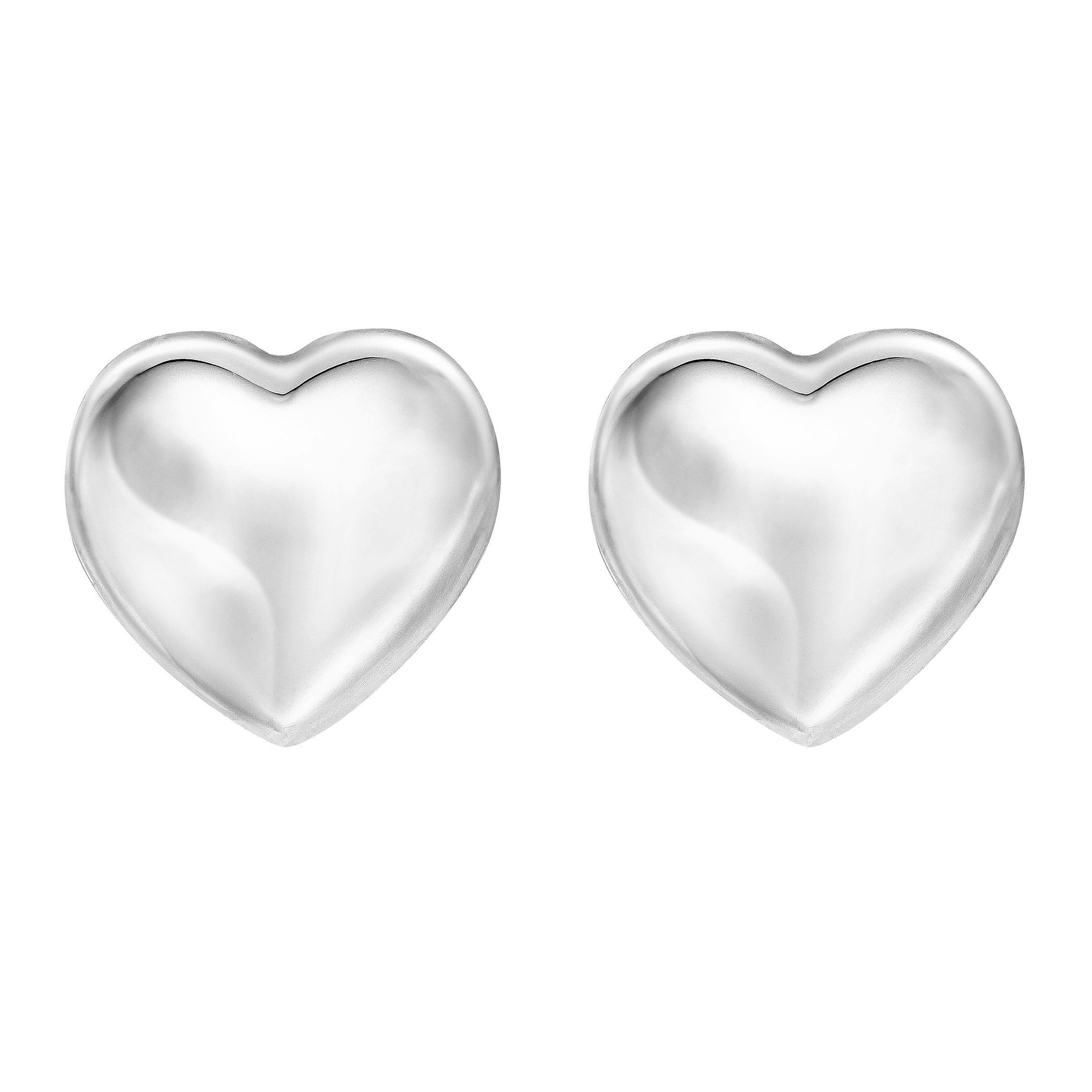 14KT WHITE GOLD HIGH POLISH PUFFED HEART STUD EARRINGS - Image 1