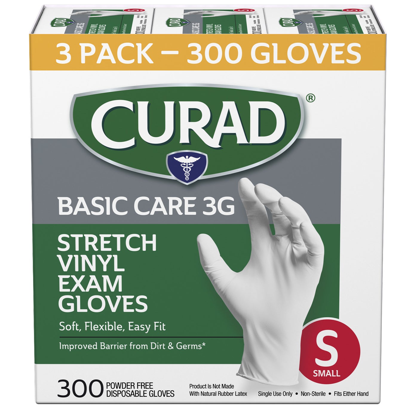 CURAD 3G VINYL GLOVES SMALL 3/100CT