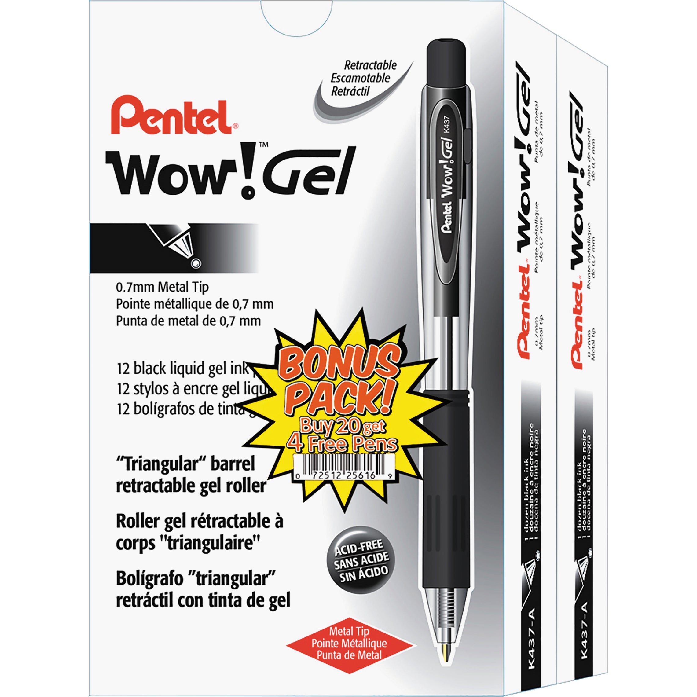 PENTEL WOW! .7MM BLACK RT GEL PENS PENK437ASW2 24CT - Image 1