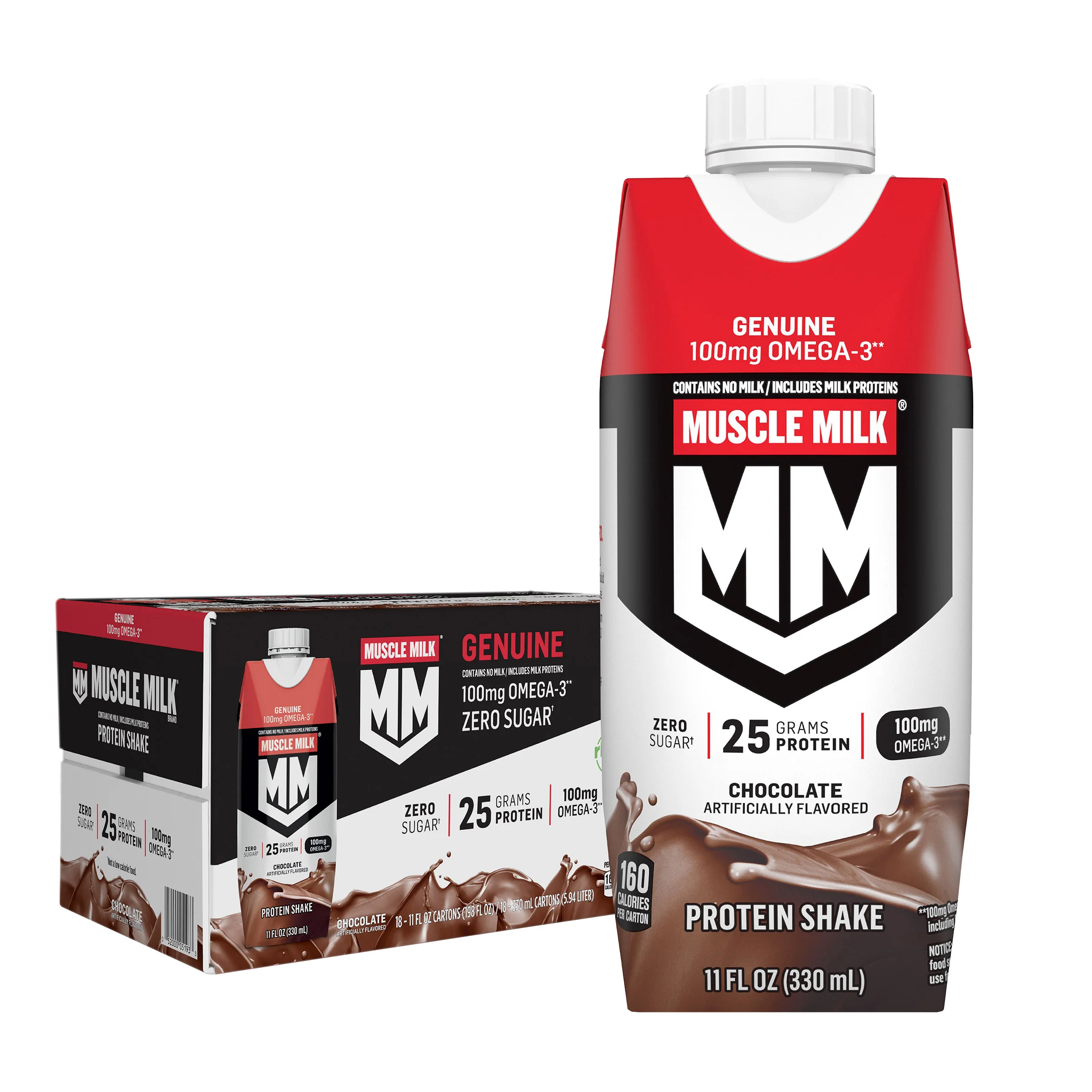 MUSCLE MILK GENUINE OMEGA-3 PROTEIN SHAKE CHOCOLATE 18/11 OZ - Image 1