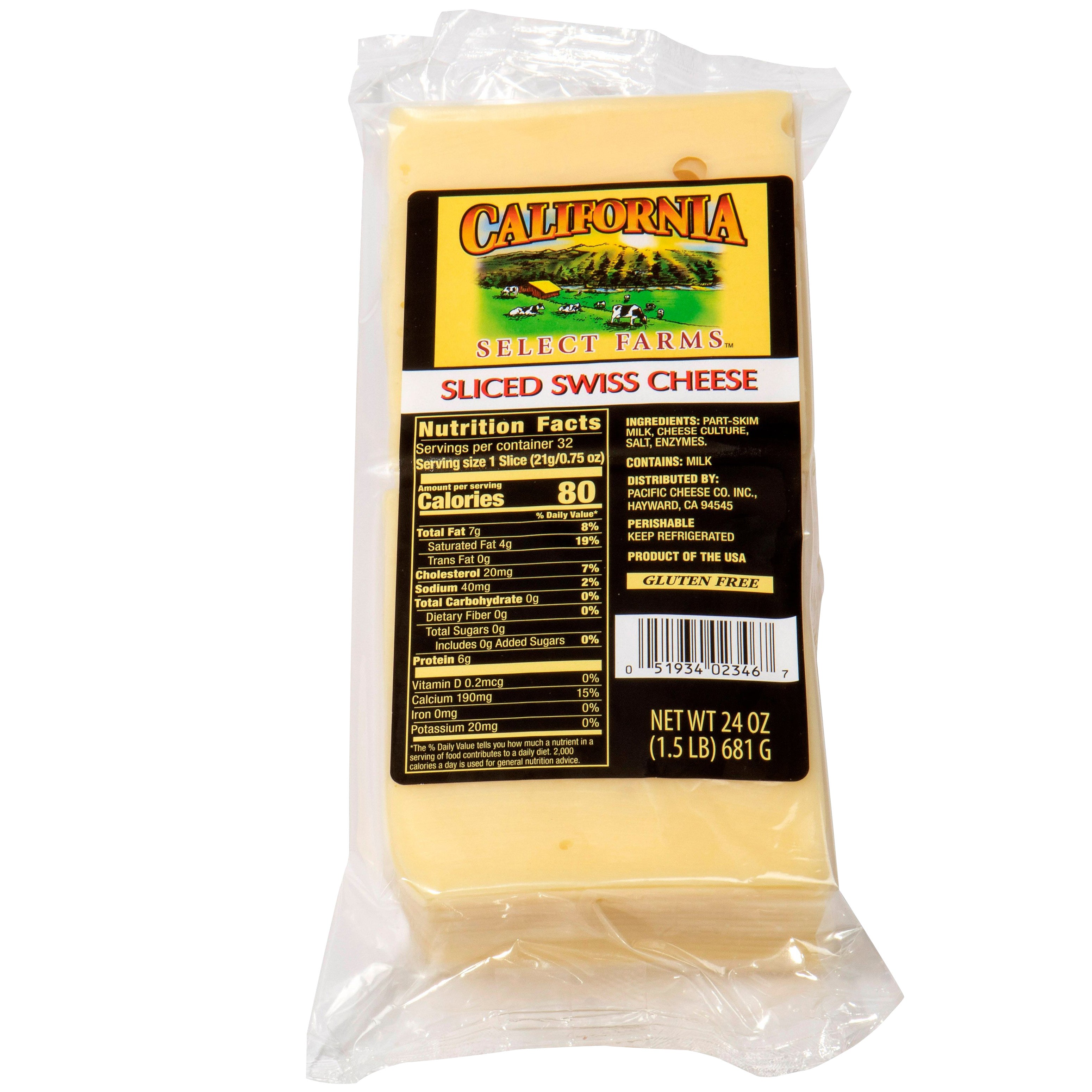 CALIFORNIA SELECT FARM SLICED SWISS CHEESE 1.5 POUNDS