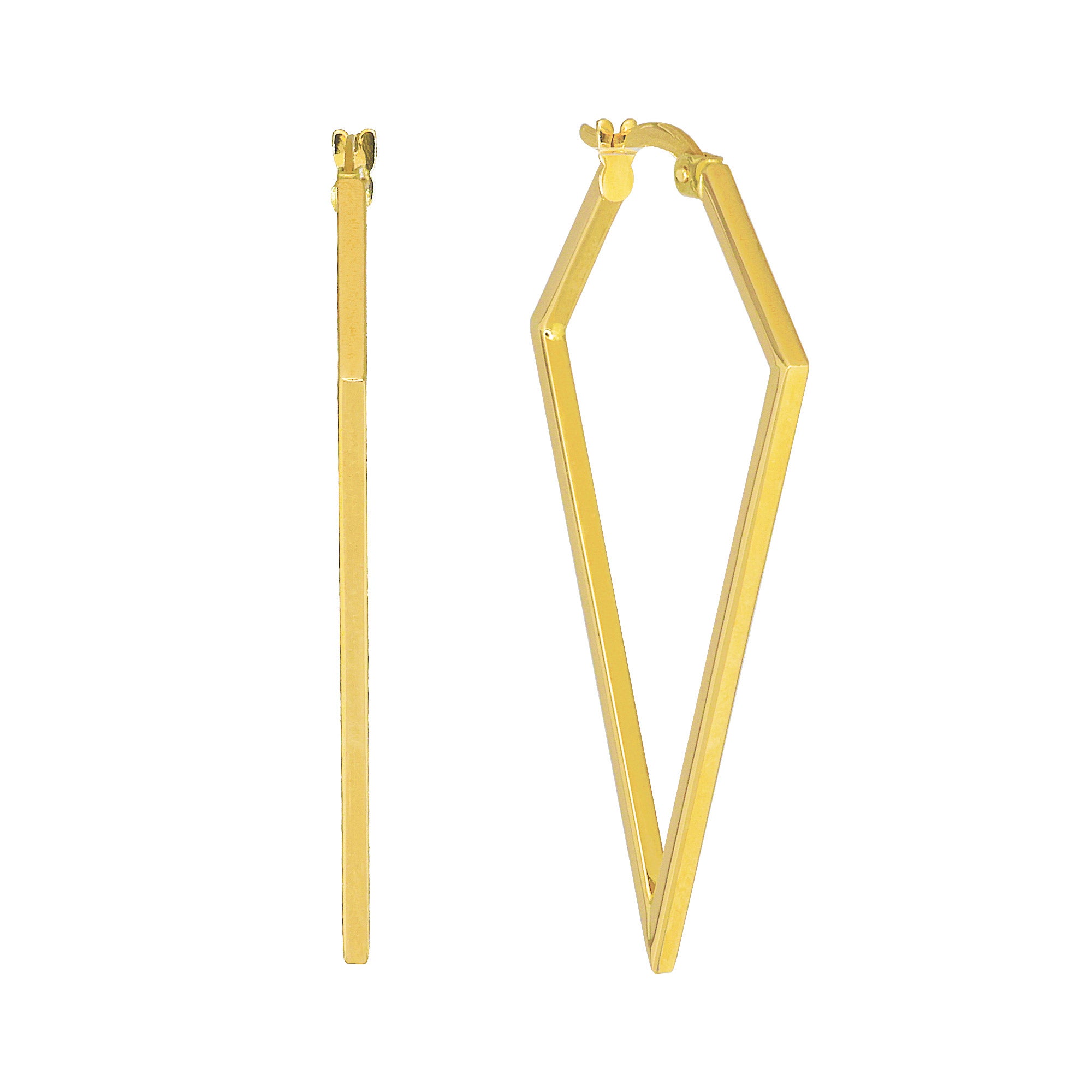 14KT YELLOW GOLD TRIANGLE SHAPED HOOP EARRINGS - Image 1