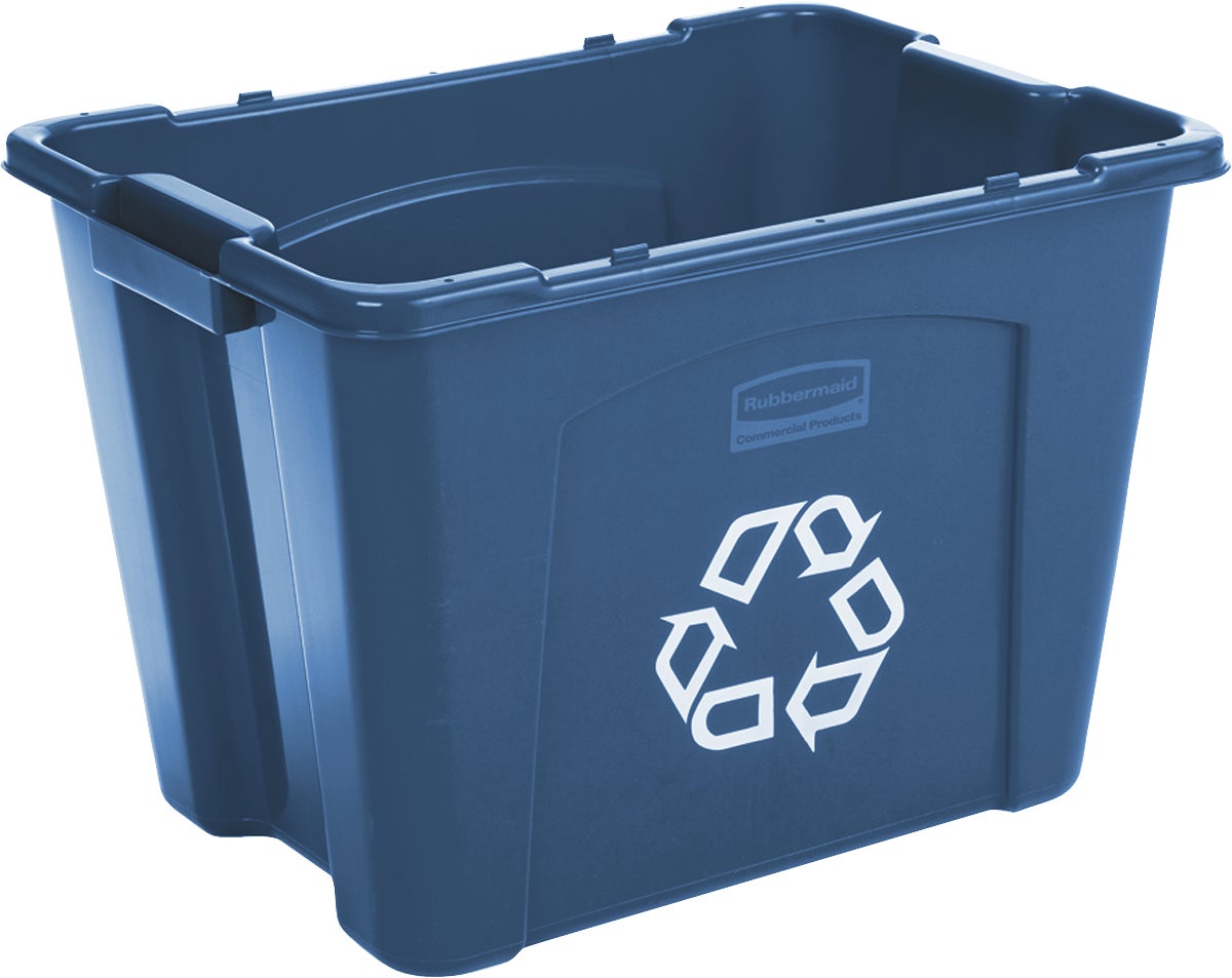 RUBBERMAID RECYCLING BOX W/ RECYCLE SYMBOL 14 GAL BLUE