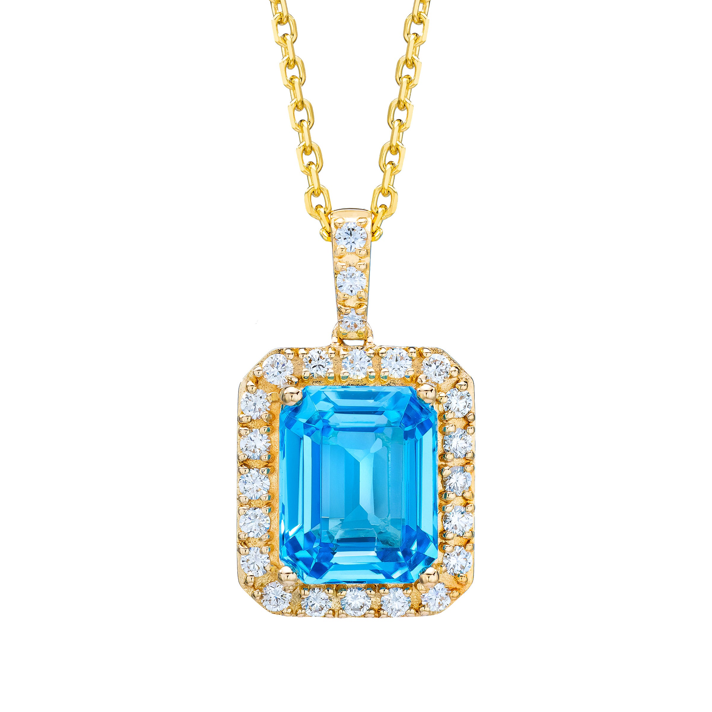 14KT YELLOW GOLD VS2 I 0.35CTW DIAMOND & BLUE TOPAZ PENDANT 18¨