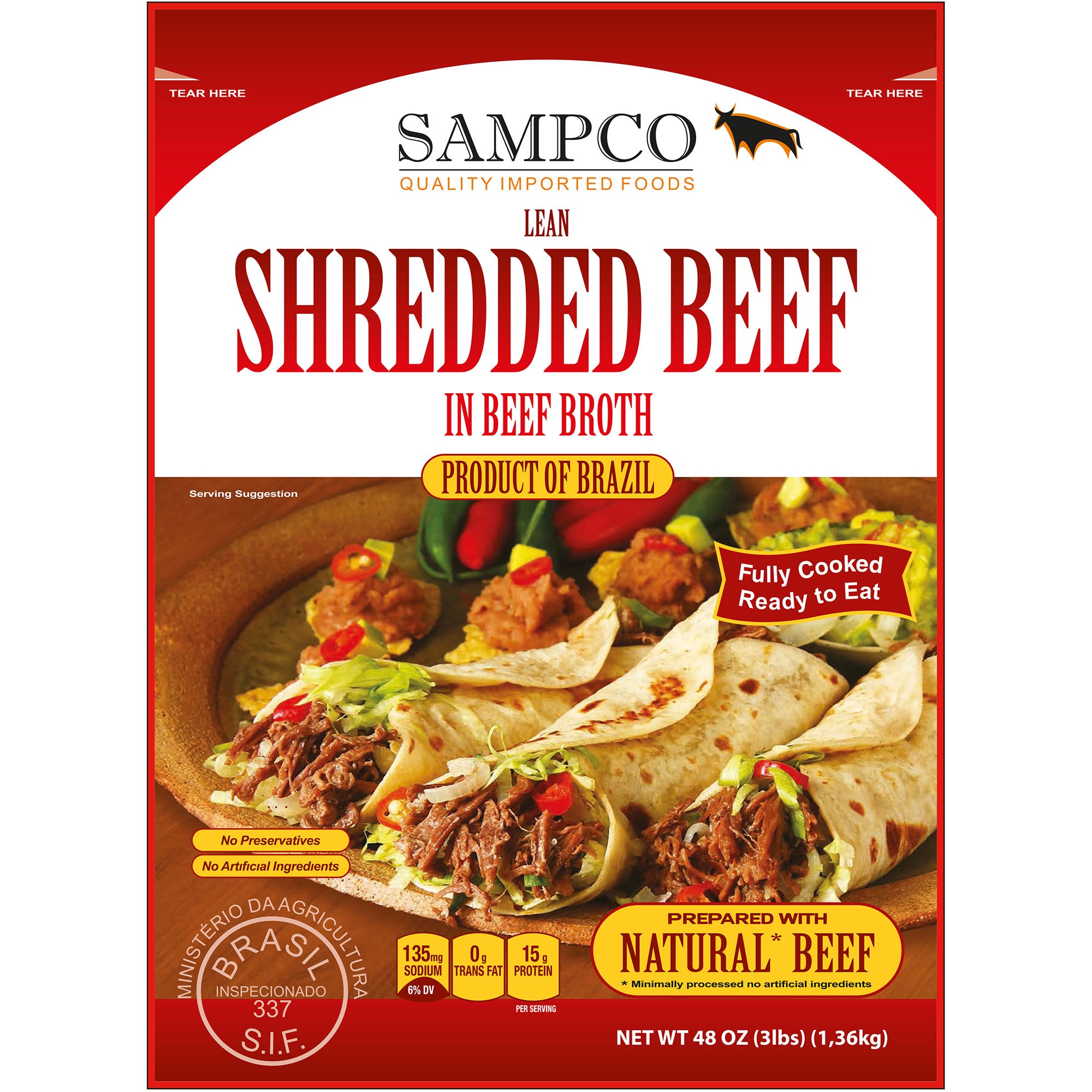 SAMPCO SHREDDED BEEF IN BROTH 3-LB.