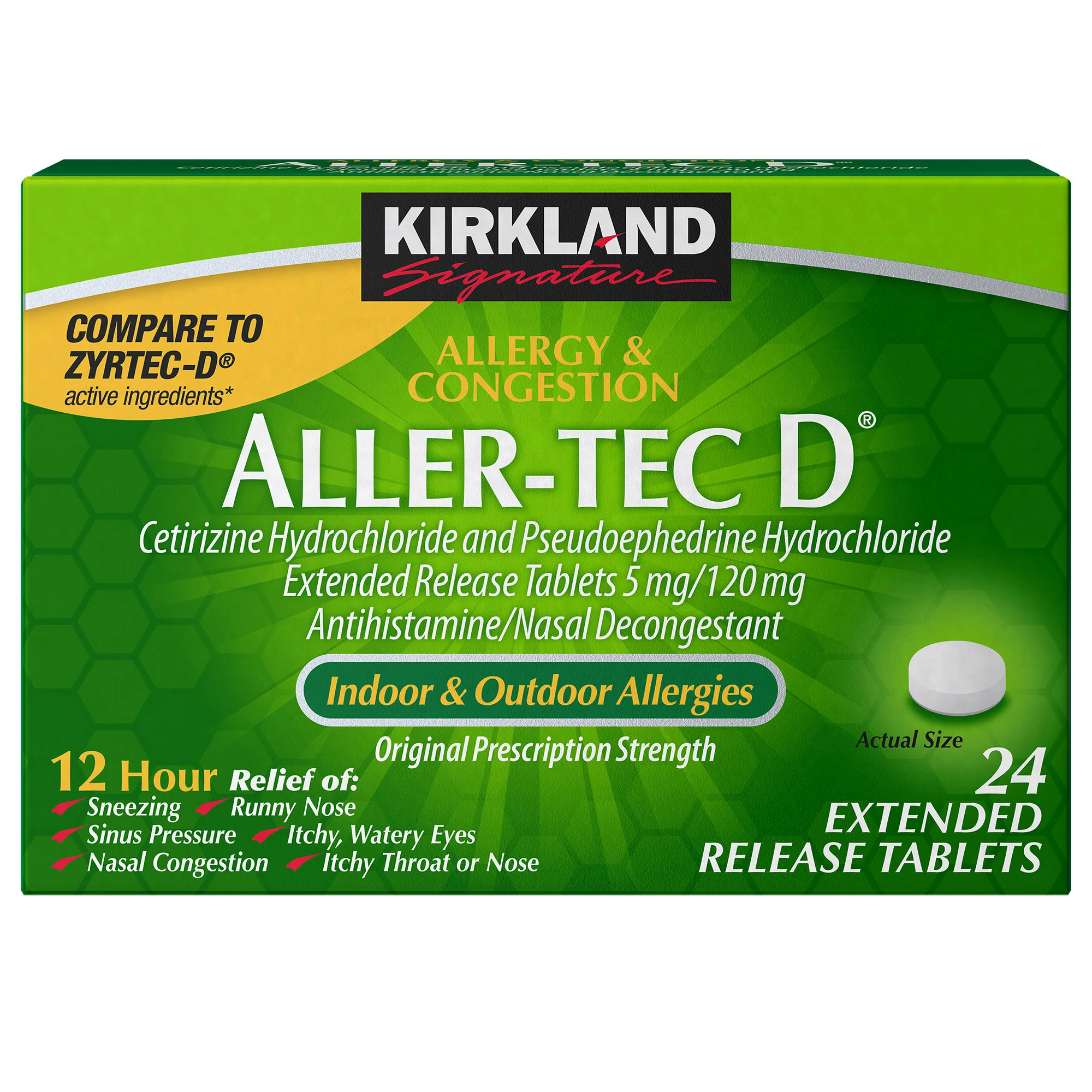 KIRKLAND SIGNATURE ALLER-TEC D 12 HR EXTENDED RELEASE 24 CT - Image 1