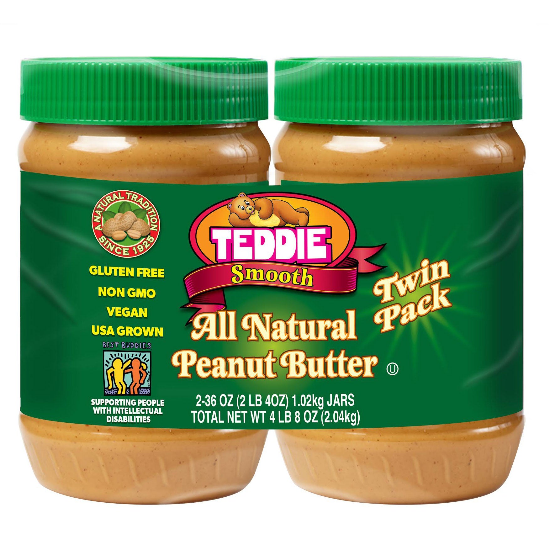 TEDDIE NATURAL PEANUT BUTTER 2/36 OZ (4.5 LBS)