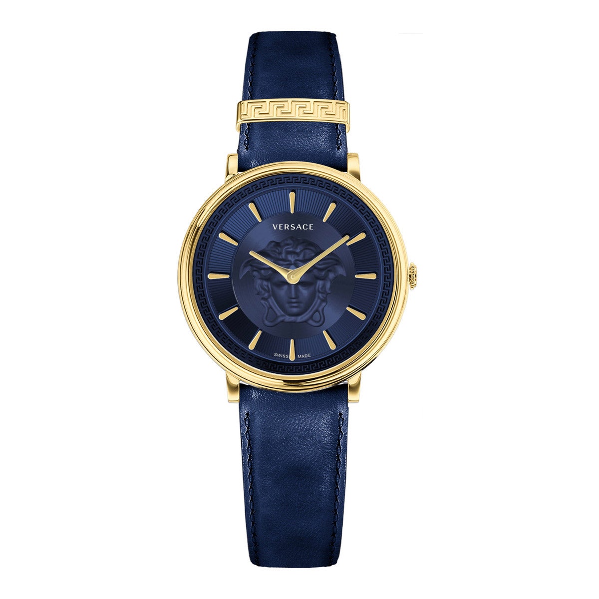 VERSACE V-CIRCLE BLUE LEATHER STRAP QUARTZ LADIES WATCH
