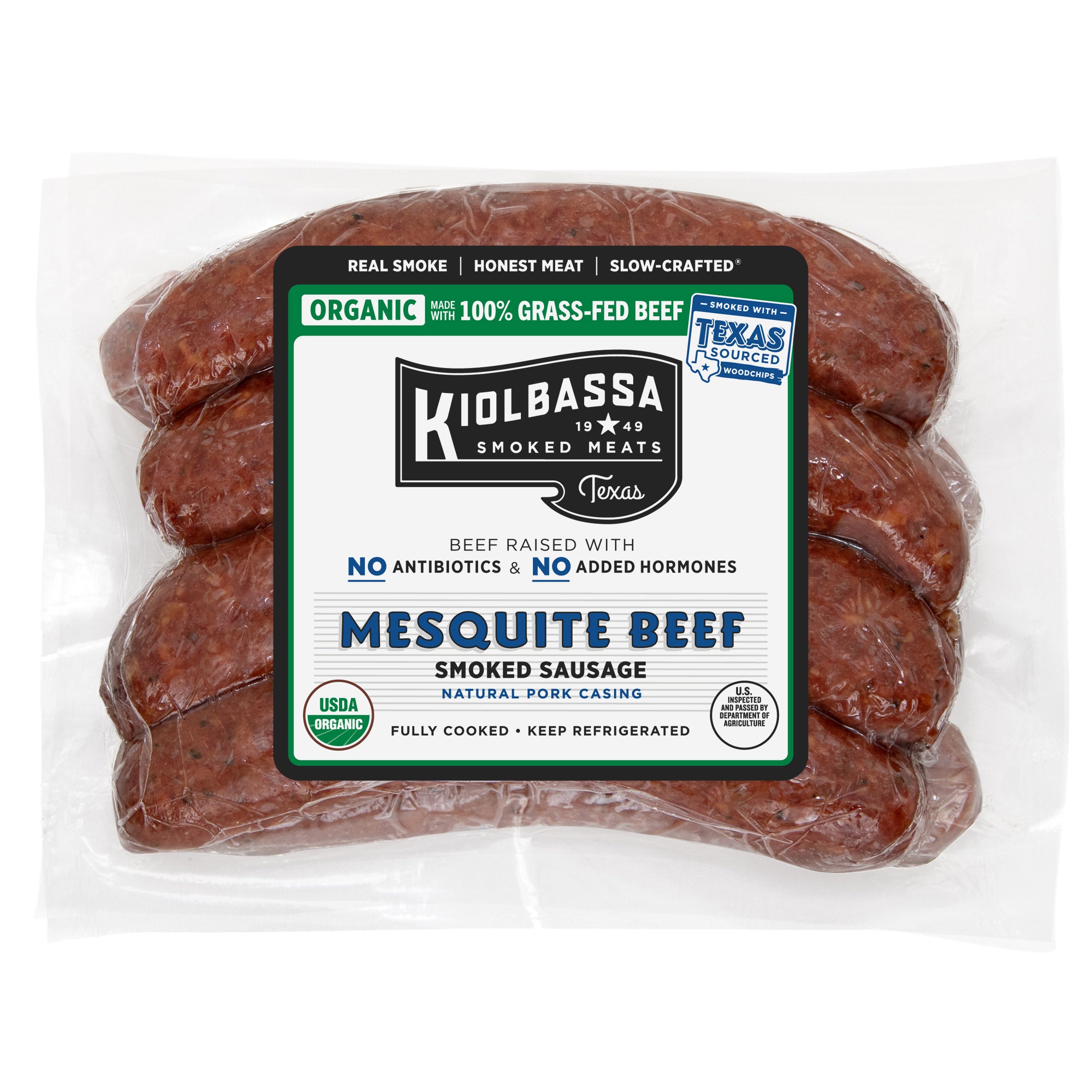 KIOLBASSA ORGANIC MESQUITE BEEF SAUSAGE PRICE PER LB