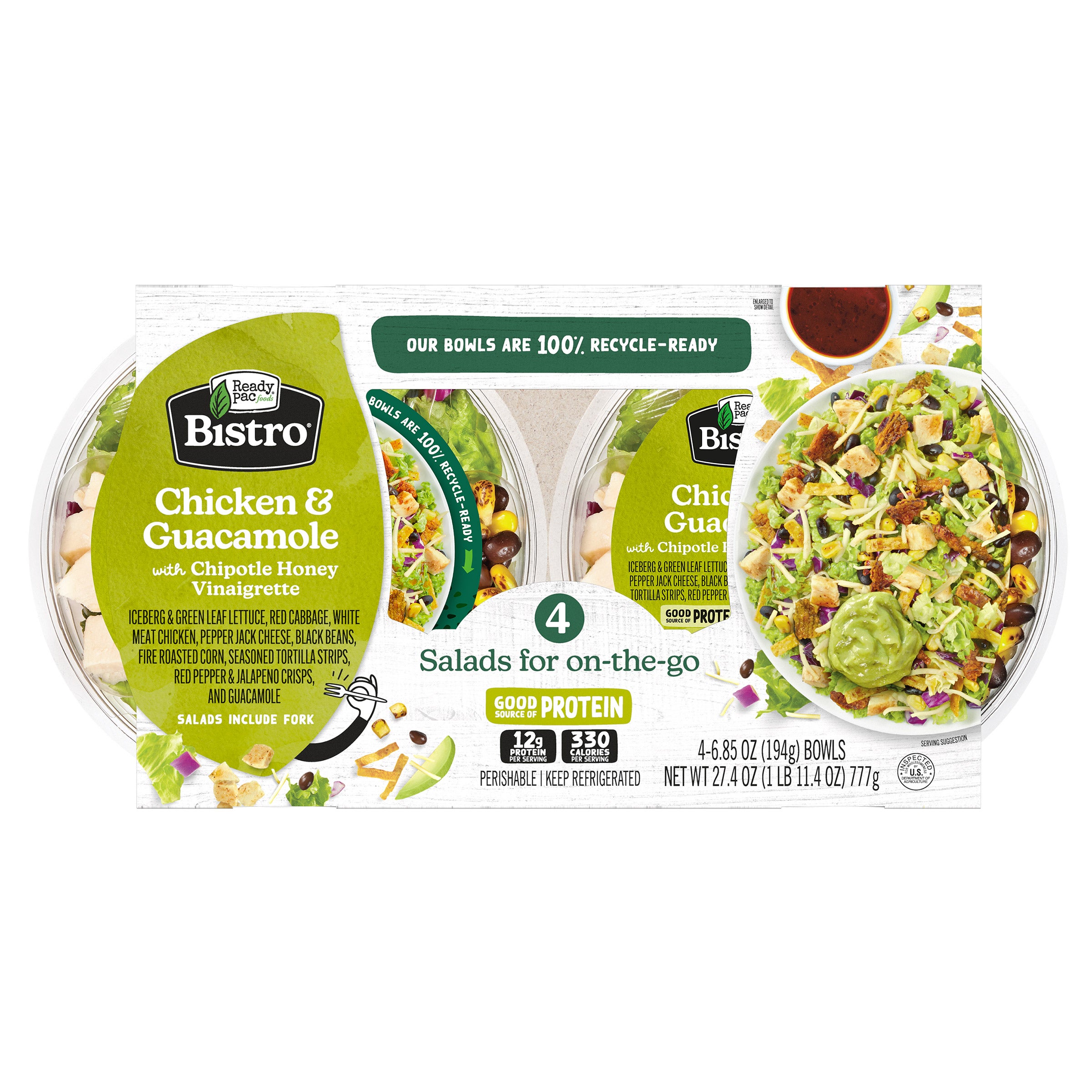 CHICKEN GUACAMOLE SALAD KIT 4/6.85 OZ BOWLS