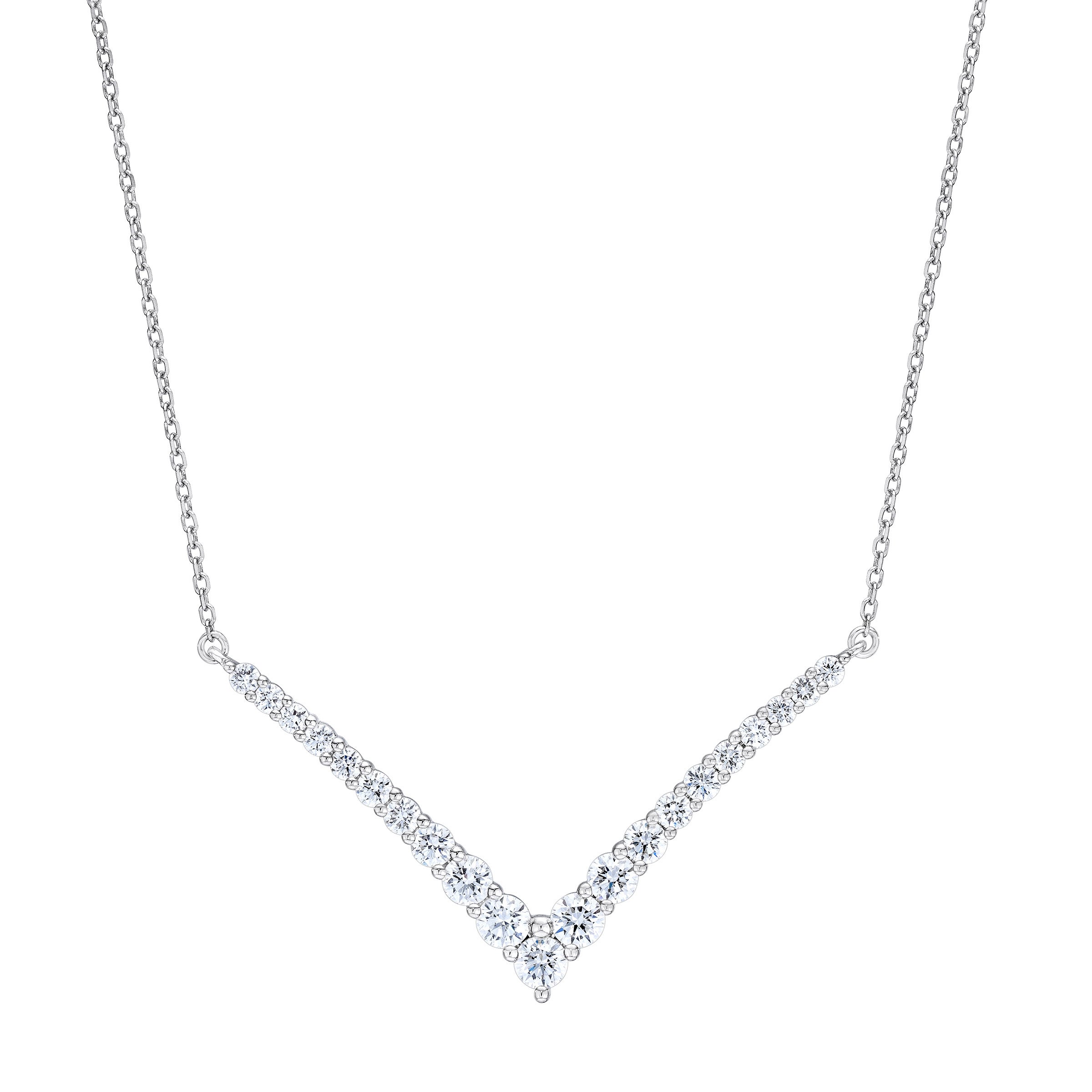 14KT WHITE GOLD VS2 I 1.50CTW ROUND DIAMOND CHEVRON NECKLACE - Image 1