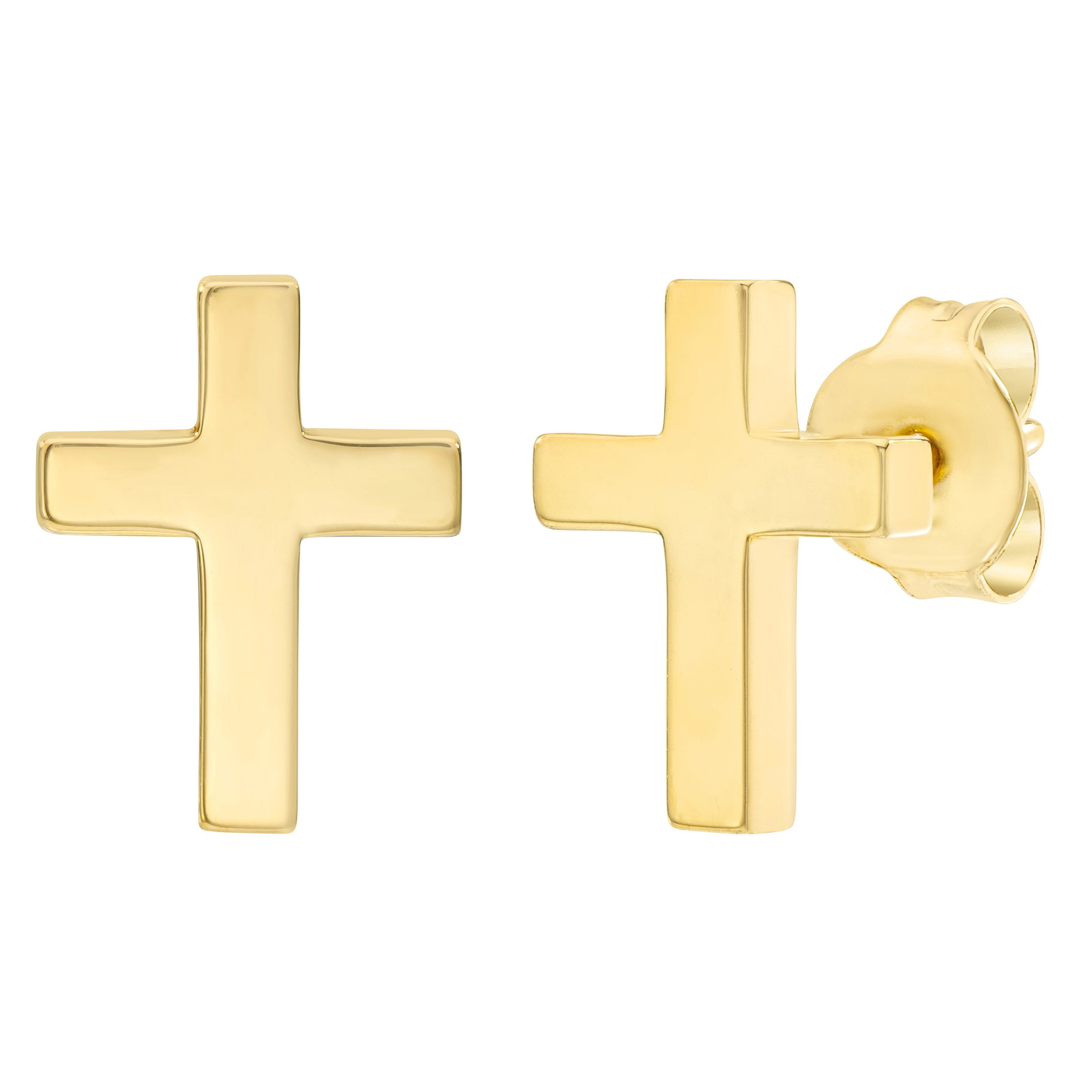 14KT YELLOW GOLD CROSS STUD EARRINGS MADE IN ITALY - Image 1