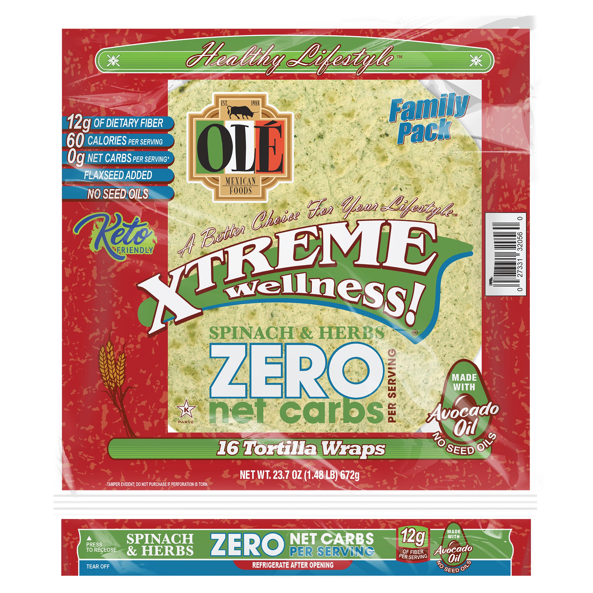 OLE SPINACH WRAP ZERO NET CARBS 8 INCH 16 COUNT