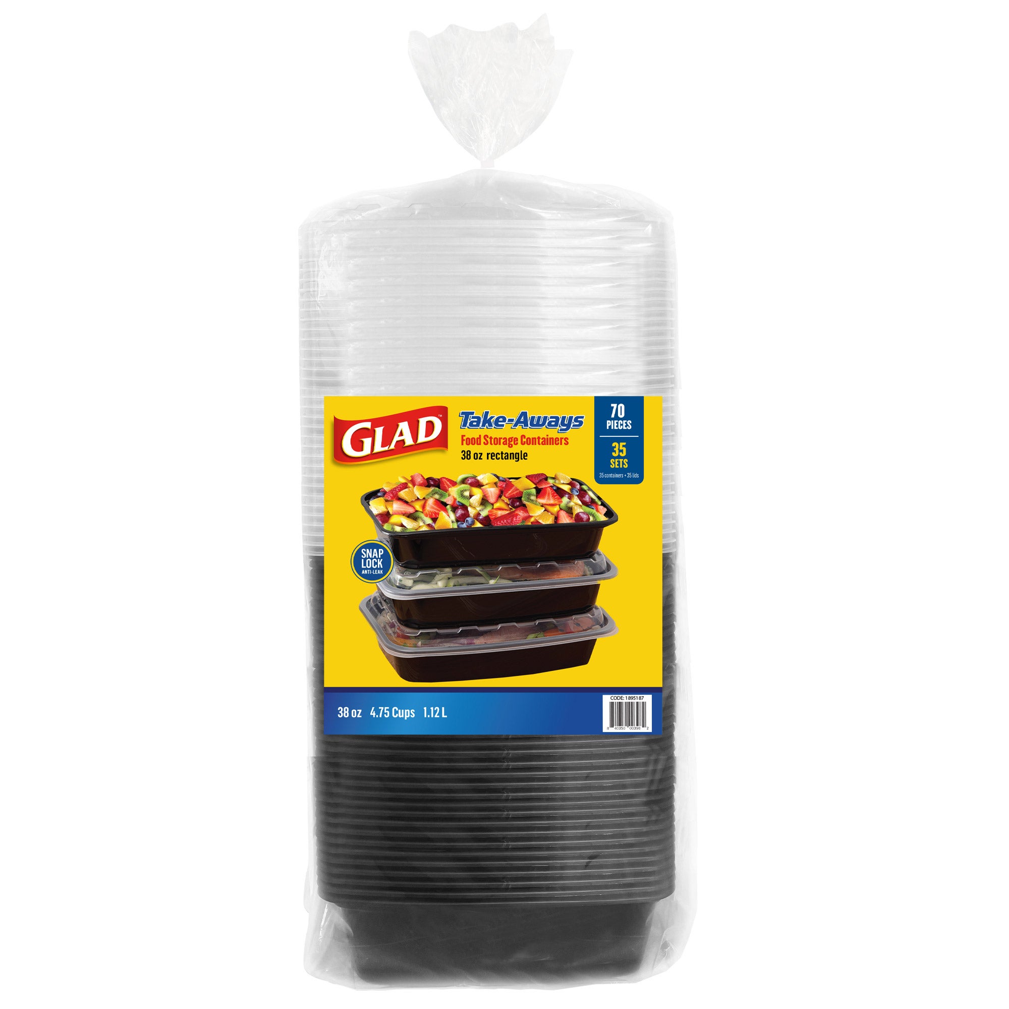 GLAD TAKE-AWAYS CONTAINERS WITH LIDS 38 OZ RECTANGLE - Image 1