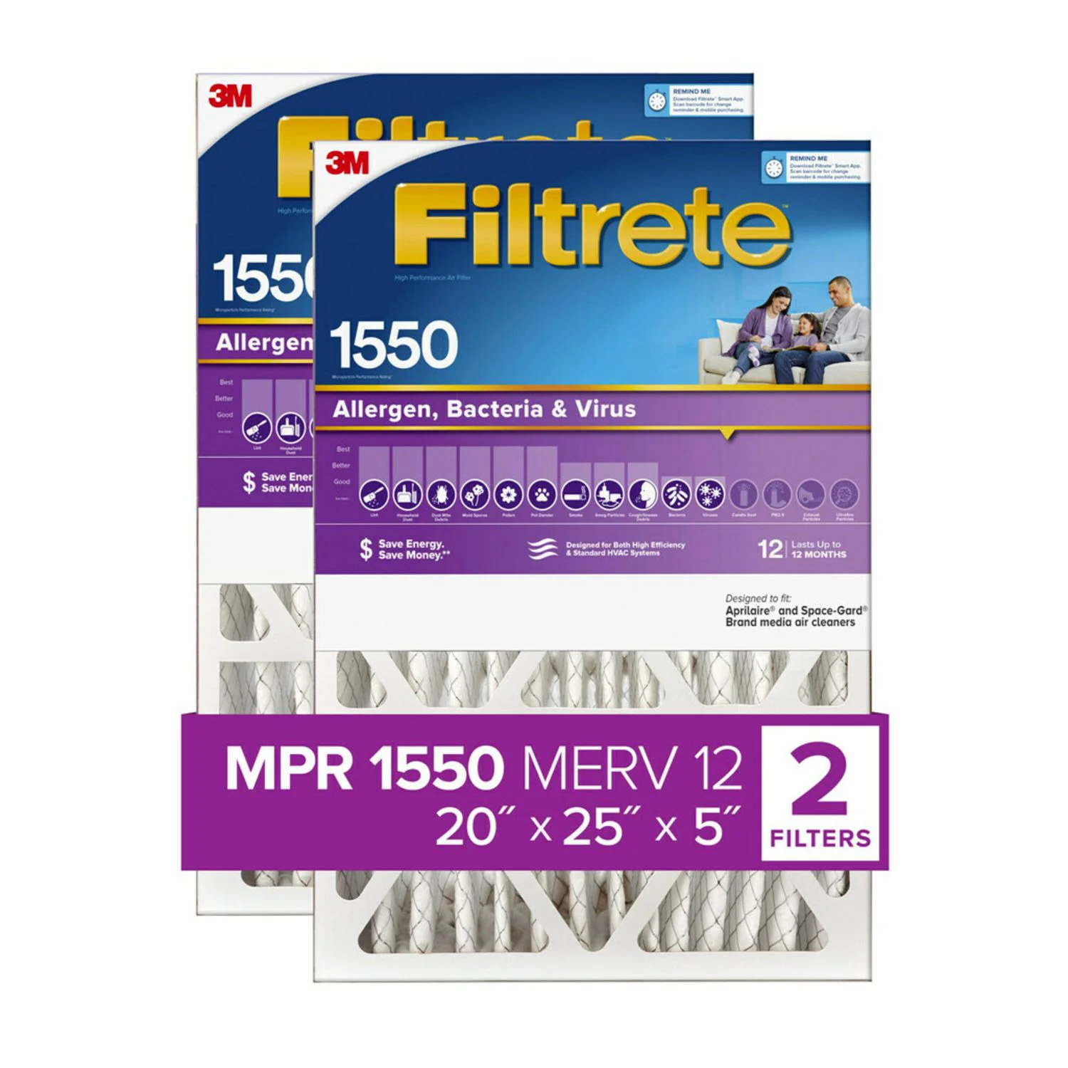 3M 4¨ FILTRETE 1500 SERIES 16X25X5 2 PACK FURNACE FILTER