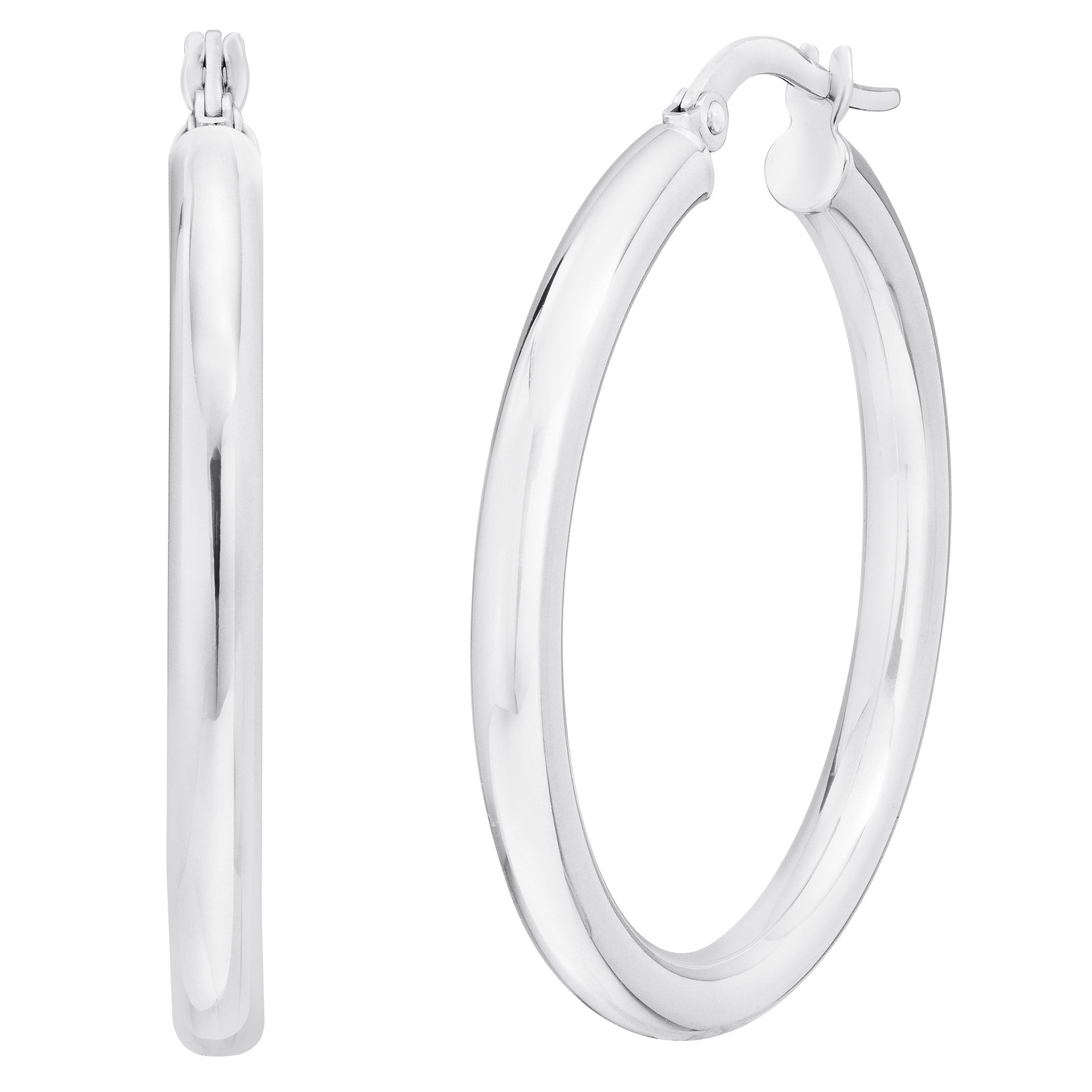14KT WHITE GOLD HOOP EARRINGS MADE IN ITALY - Image 1