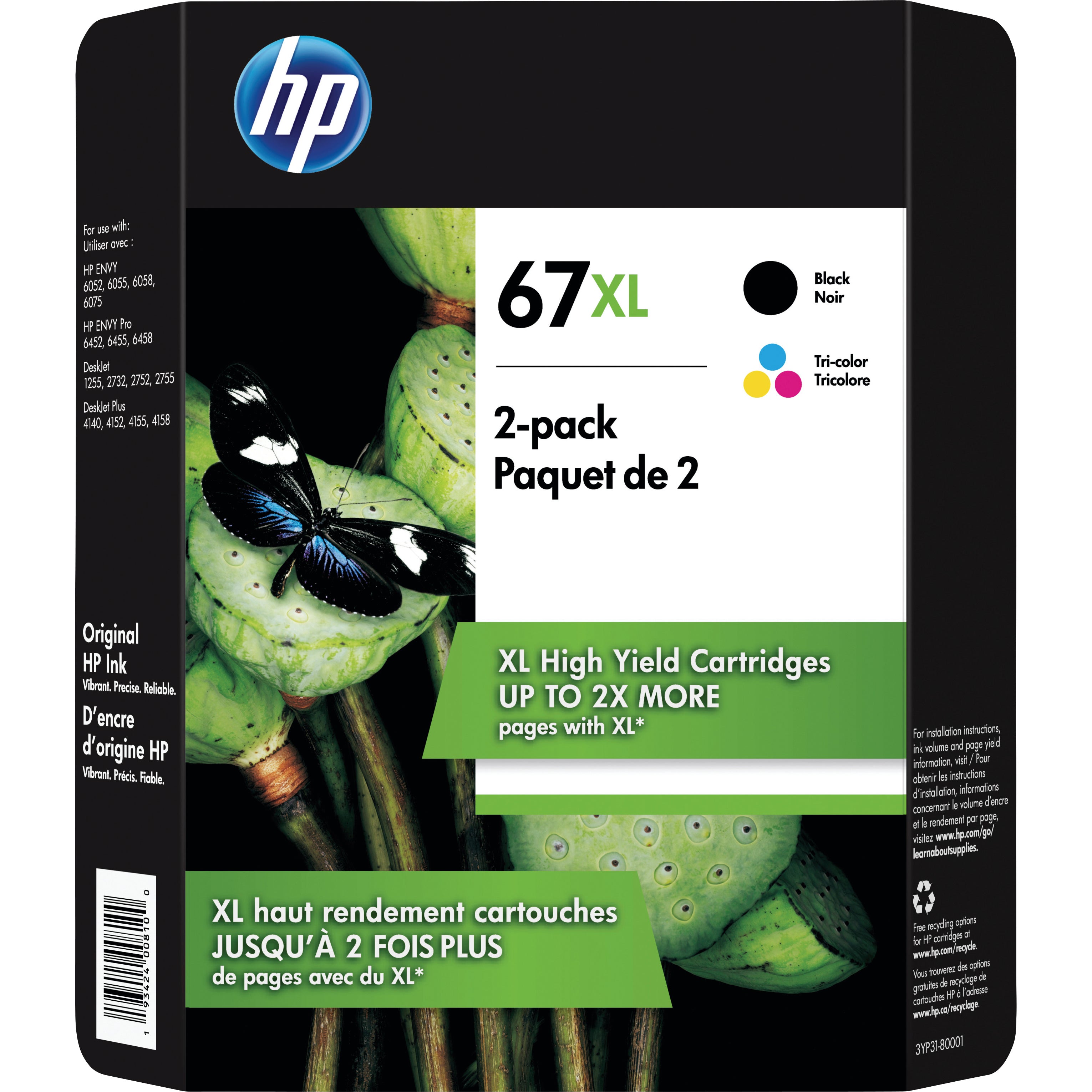 HP 67XL INK CARTRIDGE BLACK/COLOR COMBO 2PK