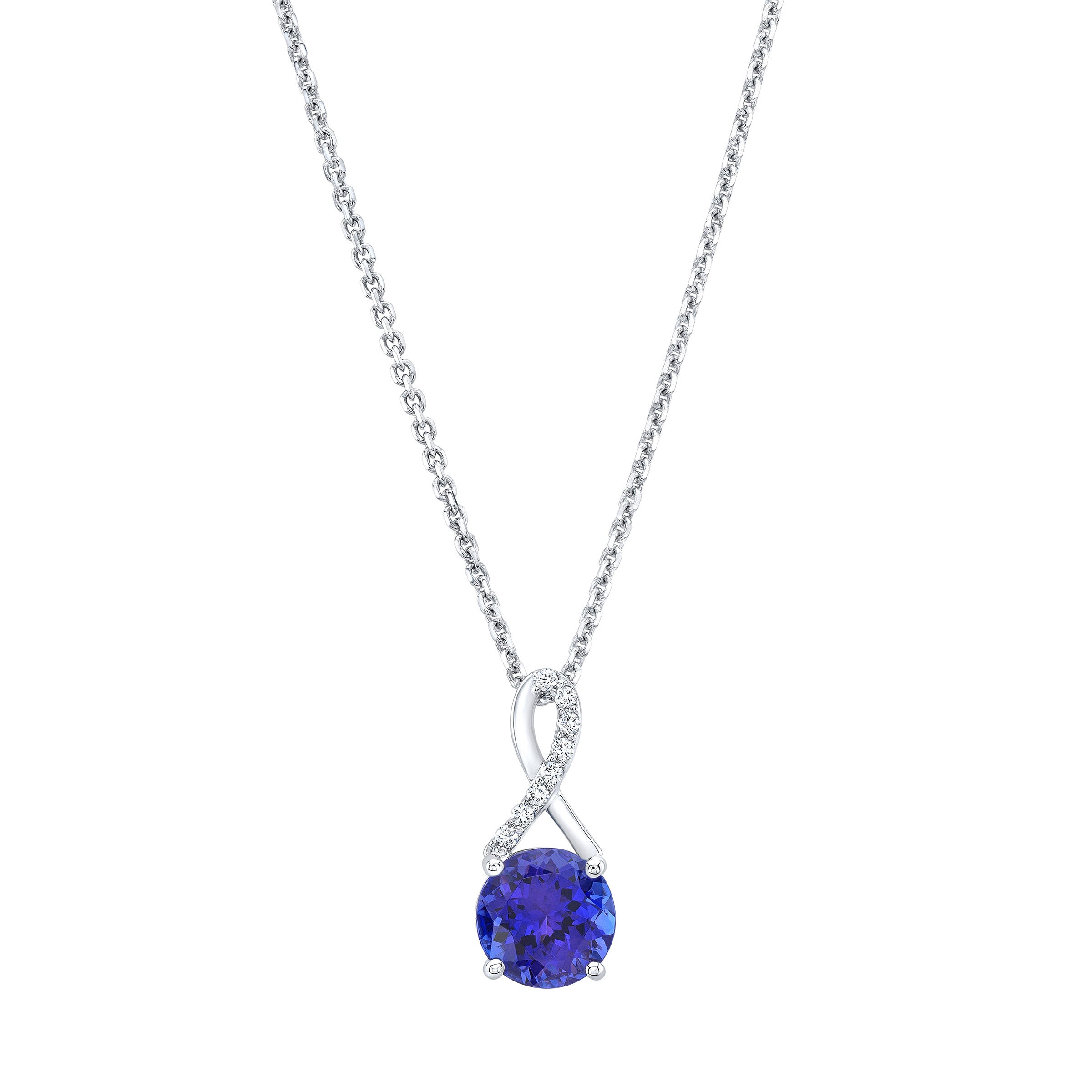 14KT WHITE GOLD .08CTW ROUND TANZANITE DIAMOND NECKLACE - Image 1