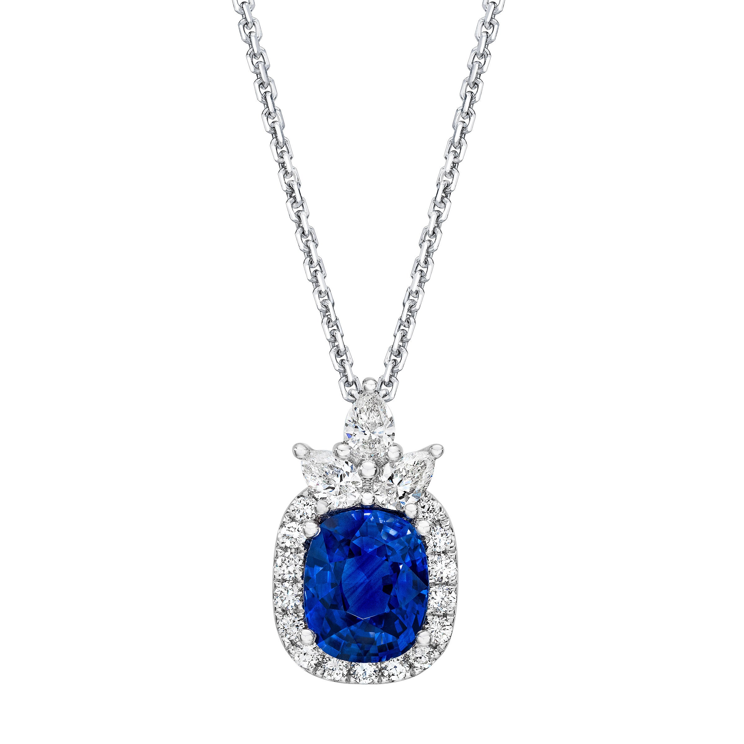 2.54CTW CUSHION BLUE SAPPHIRE 0.58CTW DIAM 18KT WHTE GOLD PENDANT - Image 1