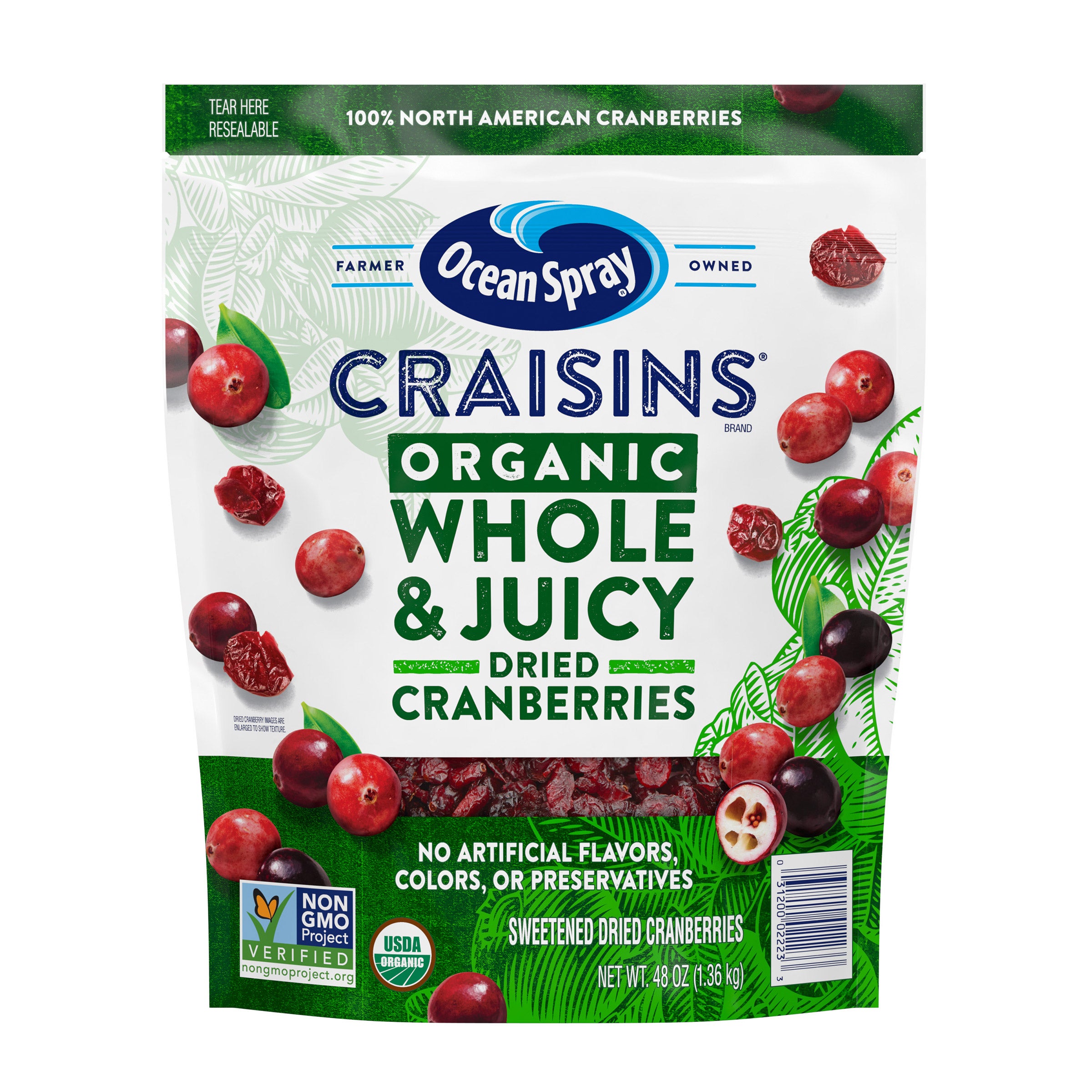 OCEAN SPRAY ORGANIC WHOLE & JUICY CRAISINS 48 OZ (3 LBS) - Image 1