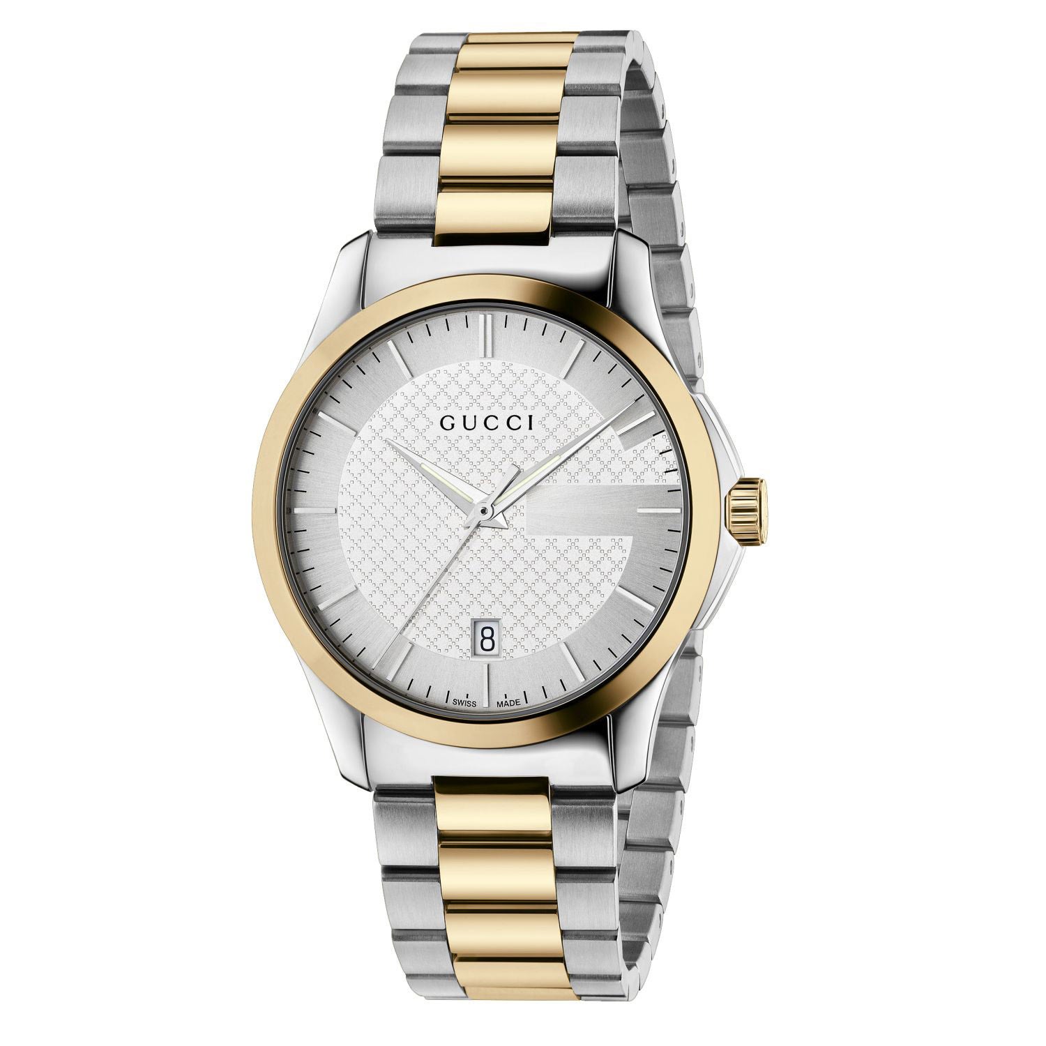 GUCCI TIMELESS TWO- TONE BRACELET SILVER DIAL MEN'S WATCH