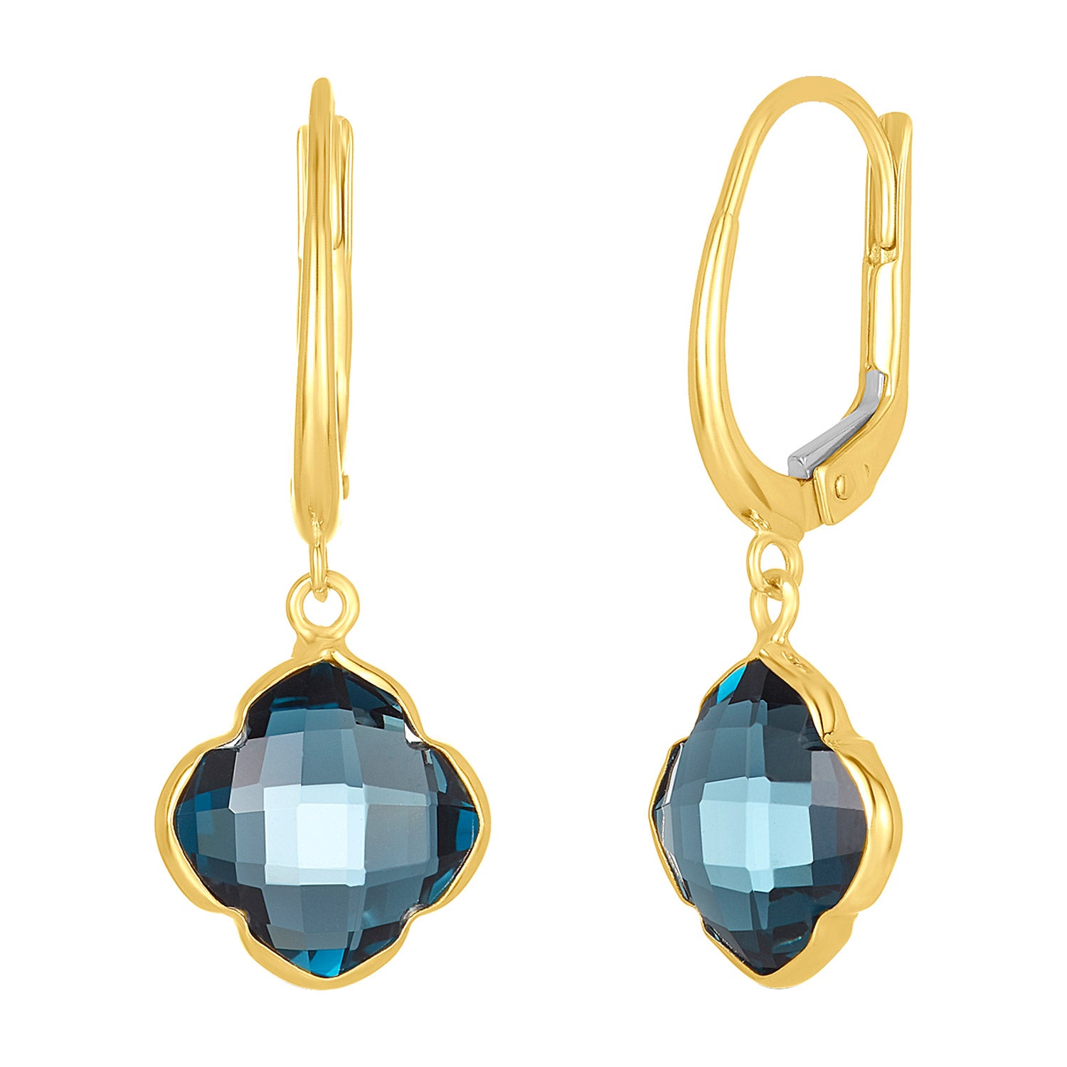 14KT YELLOW GOLD 9MM LONDON BLUE TOPAZ DANGLE EARRINGS - Image 1