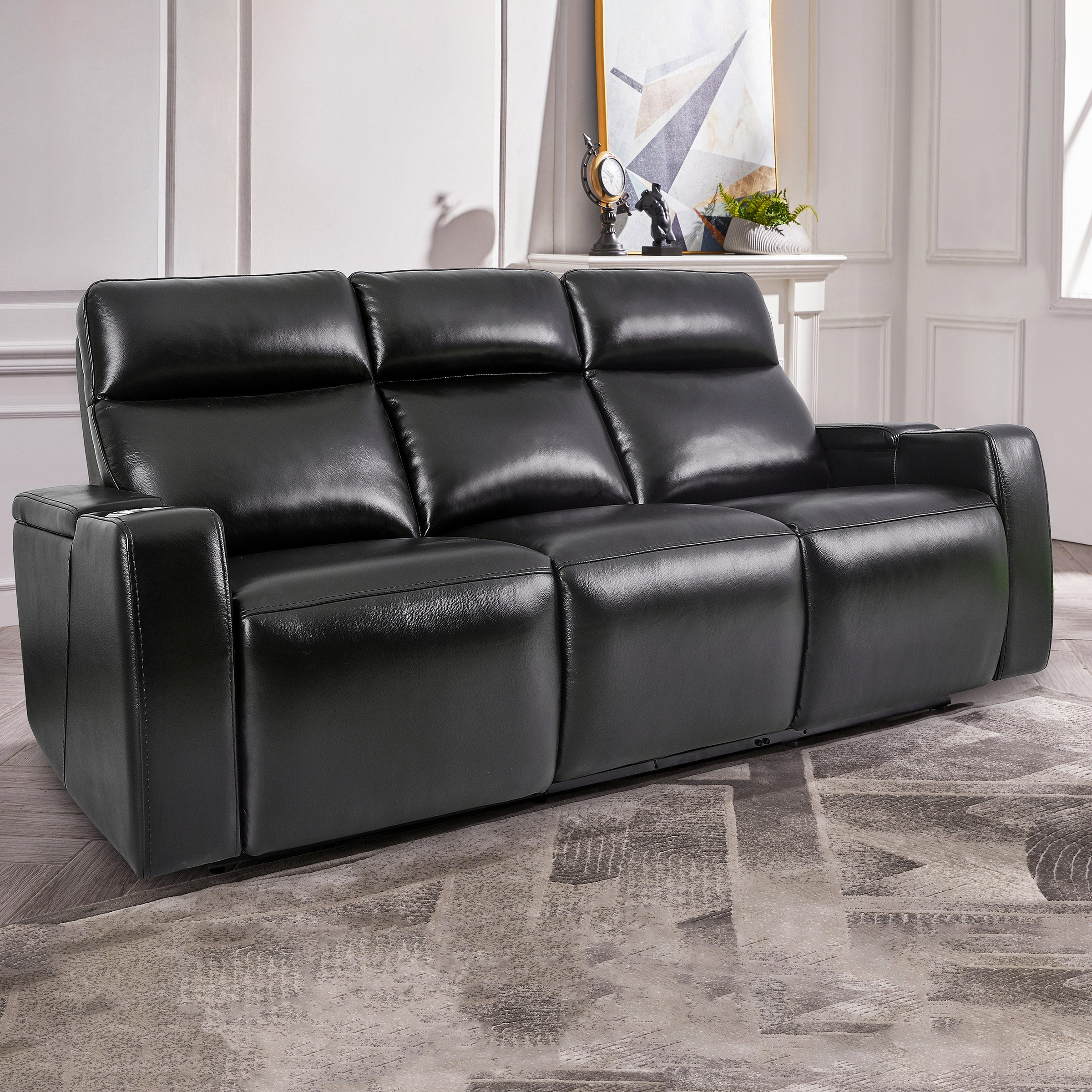 MANWAH LEATHER POWER RECLINER WITH DROPDOWN TABLE - Image 1