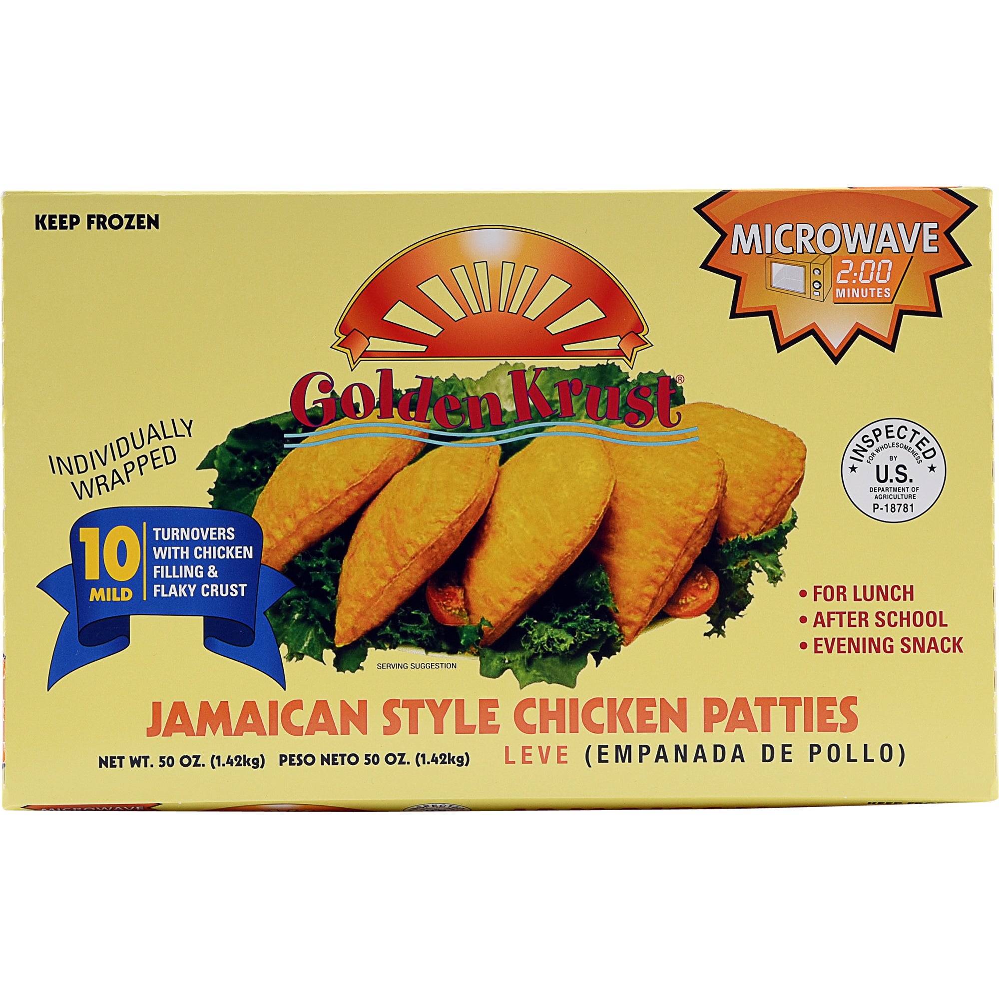 GOLDEN KRUST JAMAICAN CHKN PATTIES 10/5 OZ (3.13 LBS)