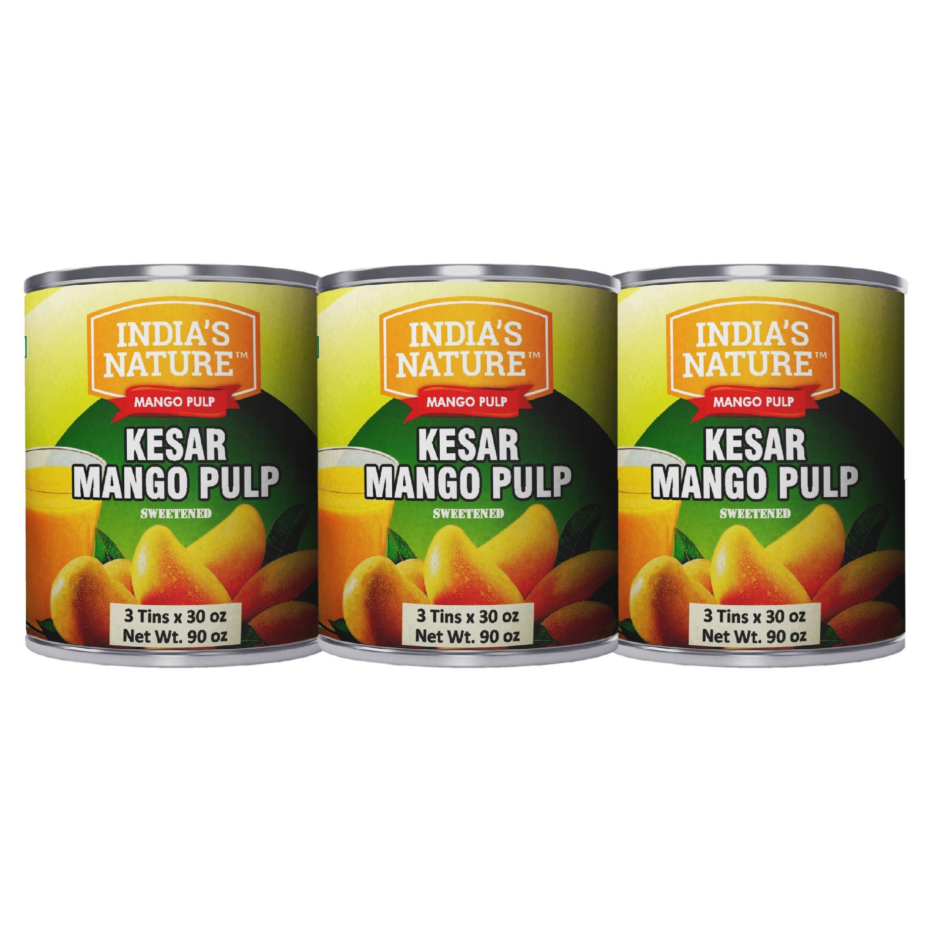 INDIA'S NATURE KESAR MANGO PULP 3 CANS 30 OUNCES EACH