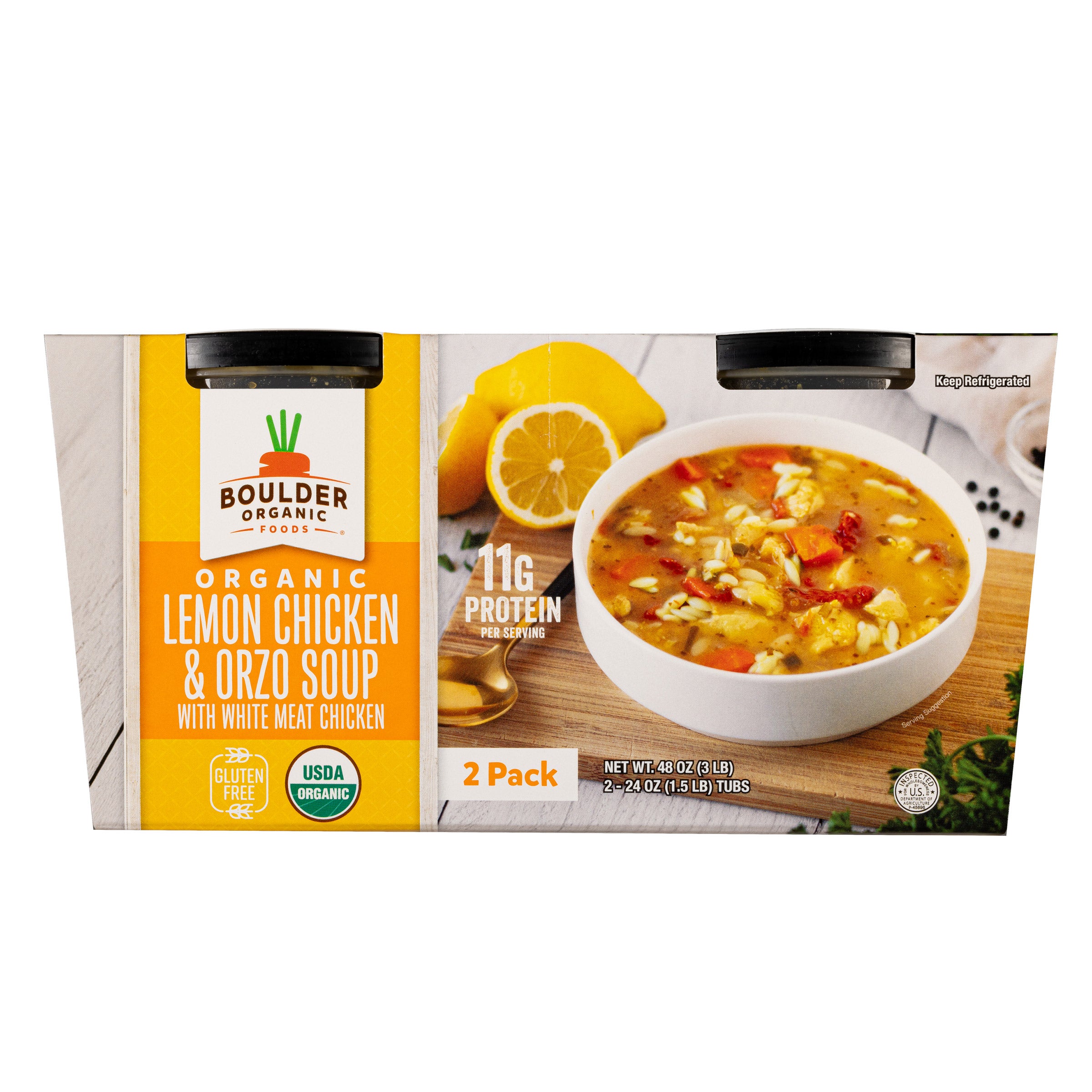 BOULDER ORGANIC LEMON CHICKEN & ORZO SOUP 2/24 OUNCES - Image 1