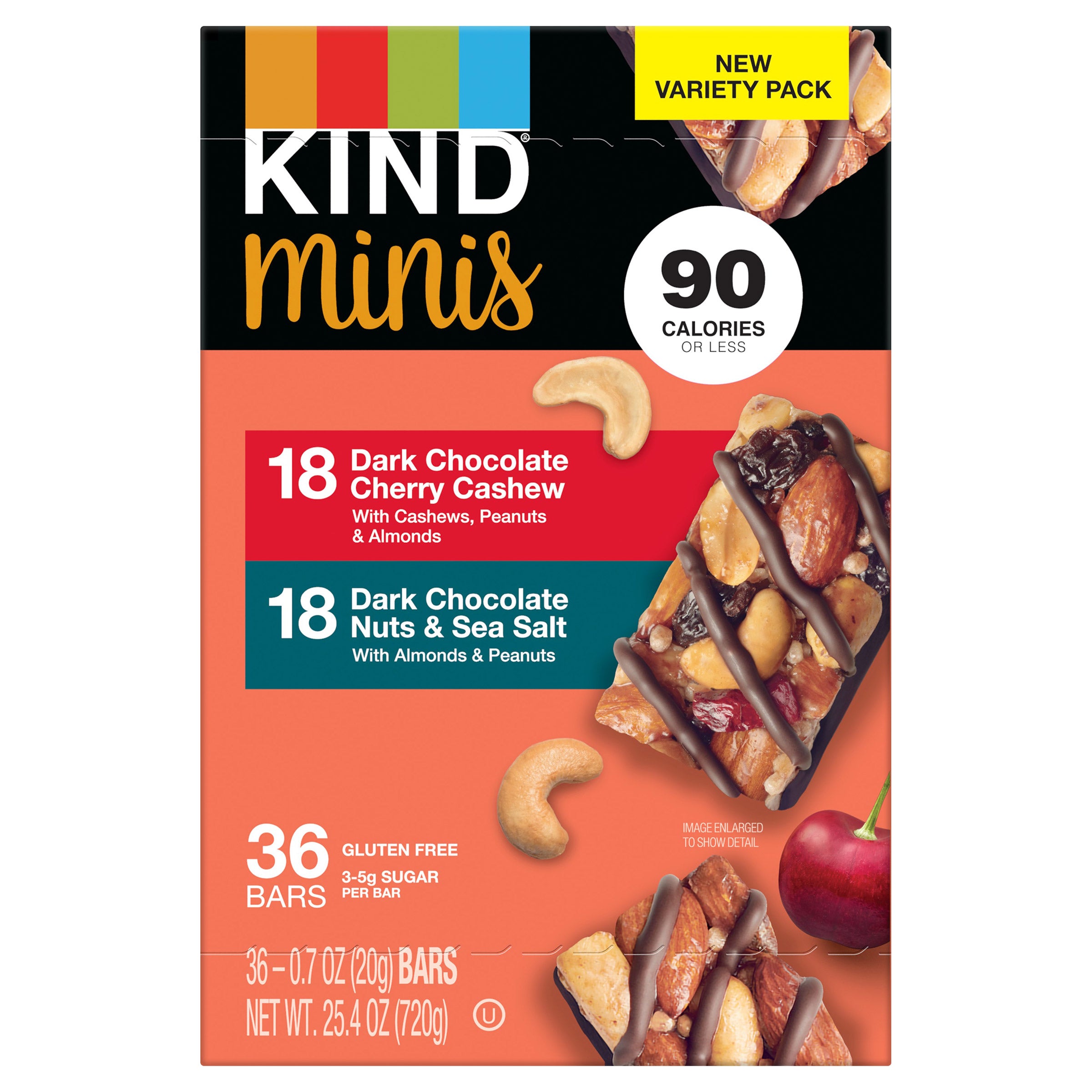 KIND MINI'S DARK CHOC CHERRY CASHEW& SEASALT 36/0.7 OZ (25.4 OZ)
