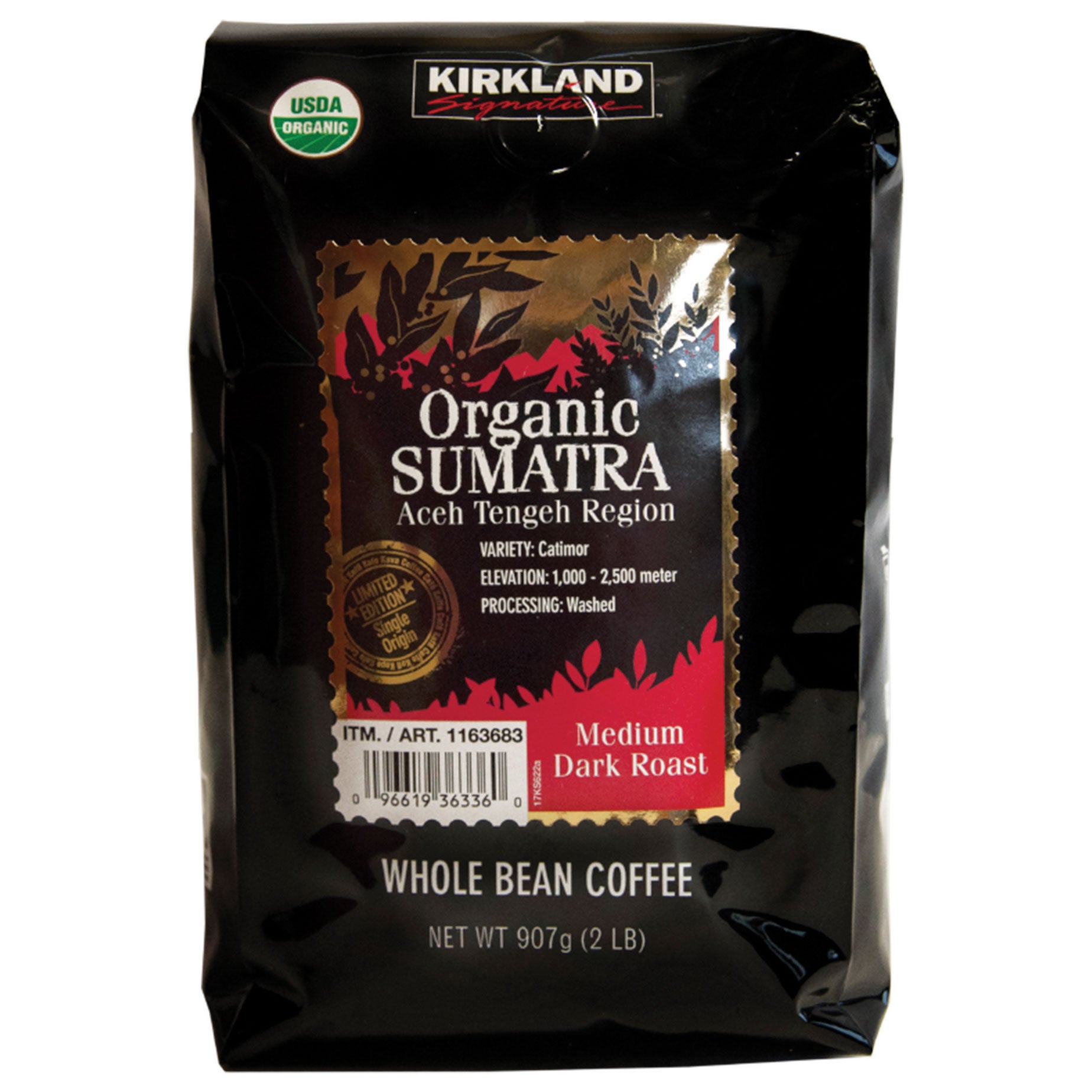 KS ORGANIC SUMATRAN WHOLE BEAN 32 OUNCES (2 POUNDS)