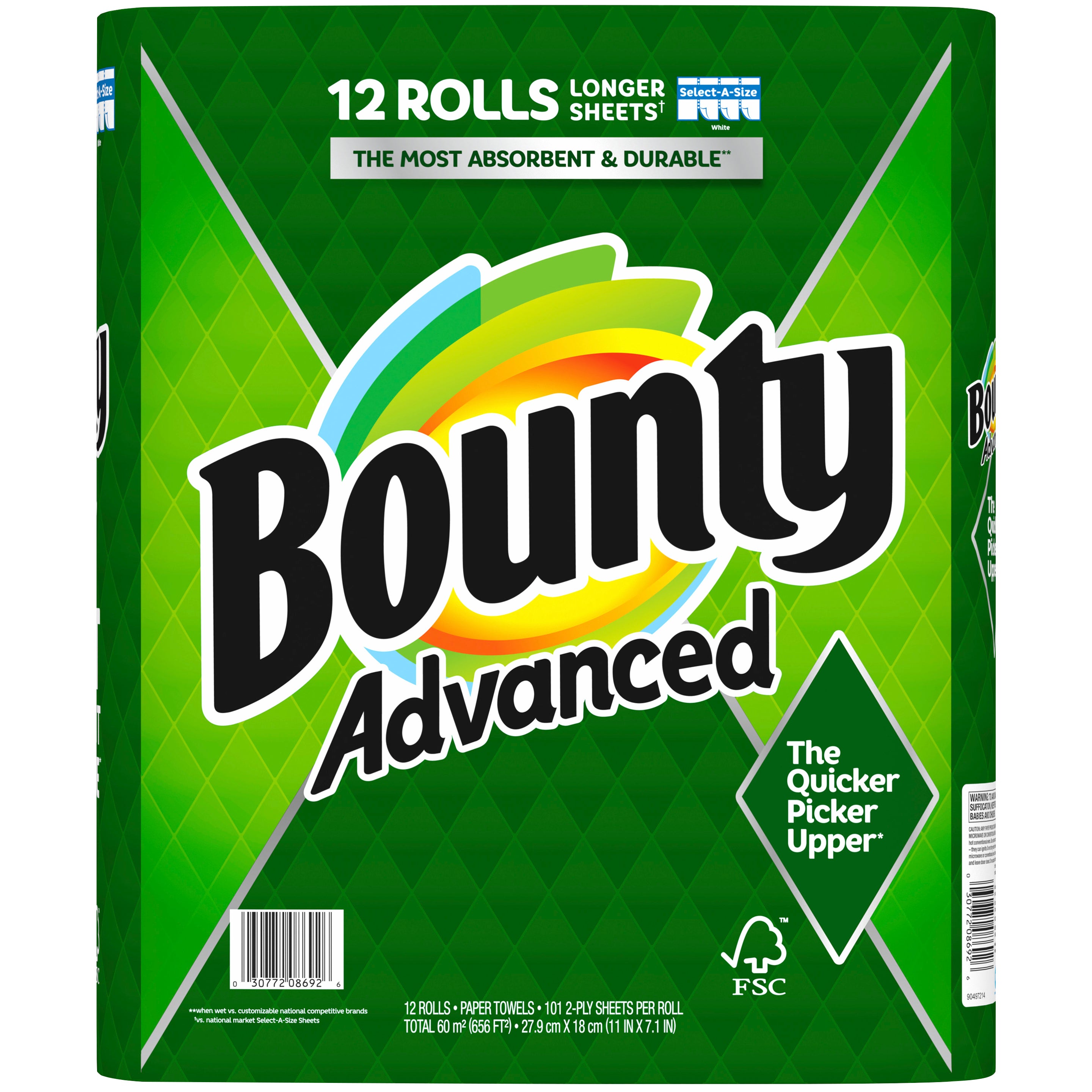 BOUNTY ADVANCED PAPER TOWEL 656 SQFT 12 ROLLS / 101 SHEETS - Image 1