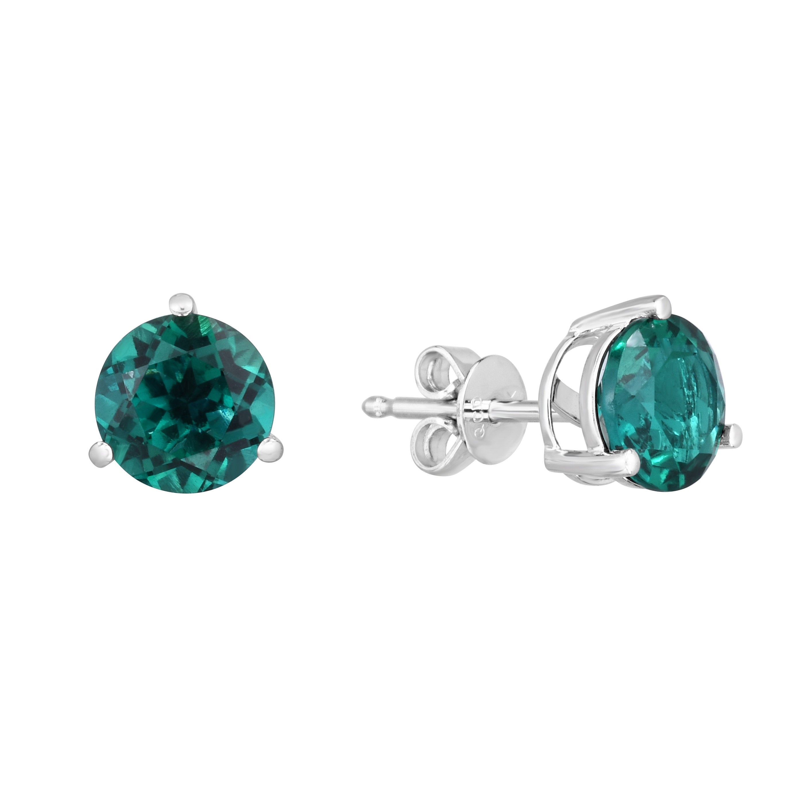 14KT WHITE GOLD 7MM LAB CREATED EMERALD STUD EARRINGS - Image 1