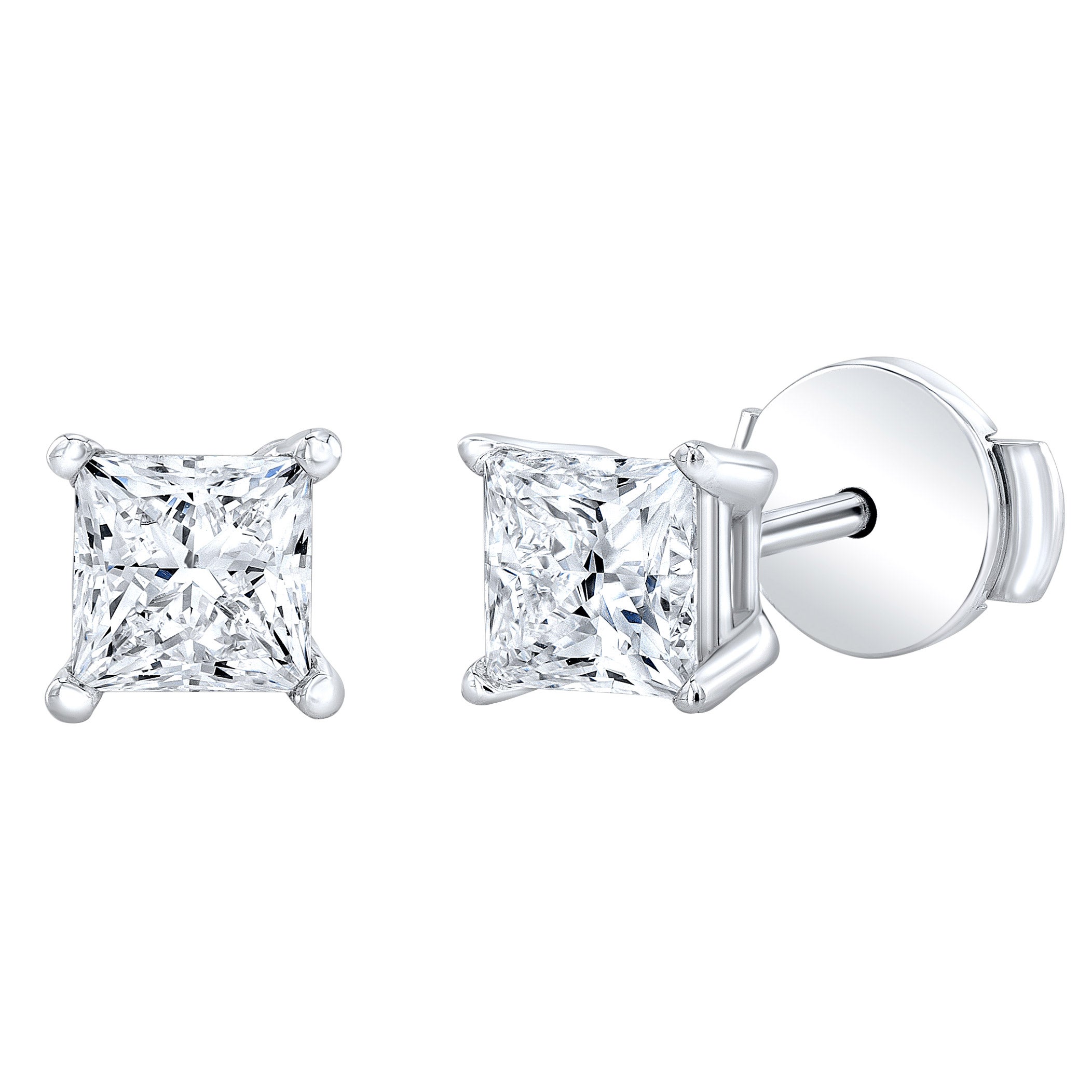PLATINUM VS2 I 1.40CTW PRINCRESS CUT DIAMOND STUD EARRINGS - Image 1