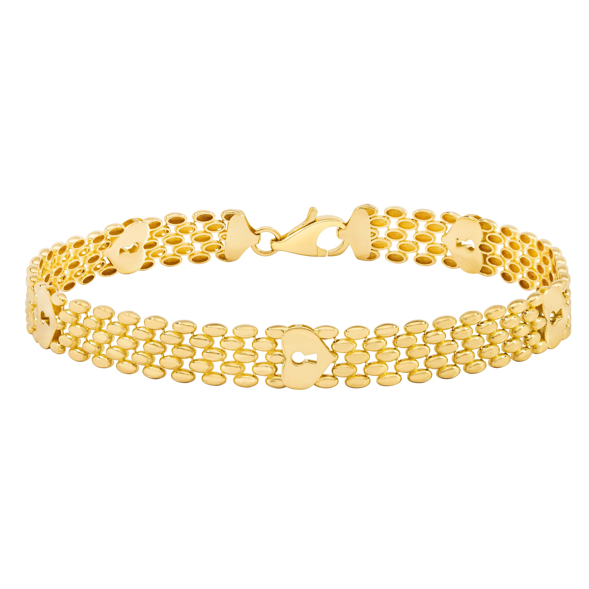 14KT YELLOW GOLD HIGH POLISH PANTHER HEART LOCKET BRACELET - Image 1