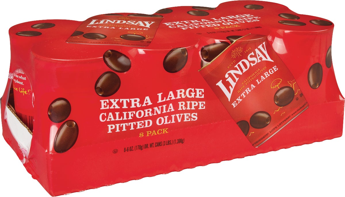LINDSAY BLACK OLIVES EXTRA LARGE PITTED 8/6 OZ - Image 1