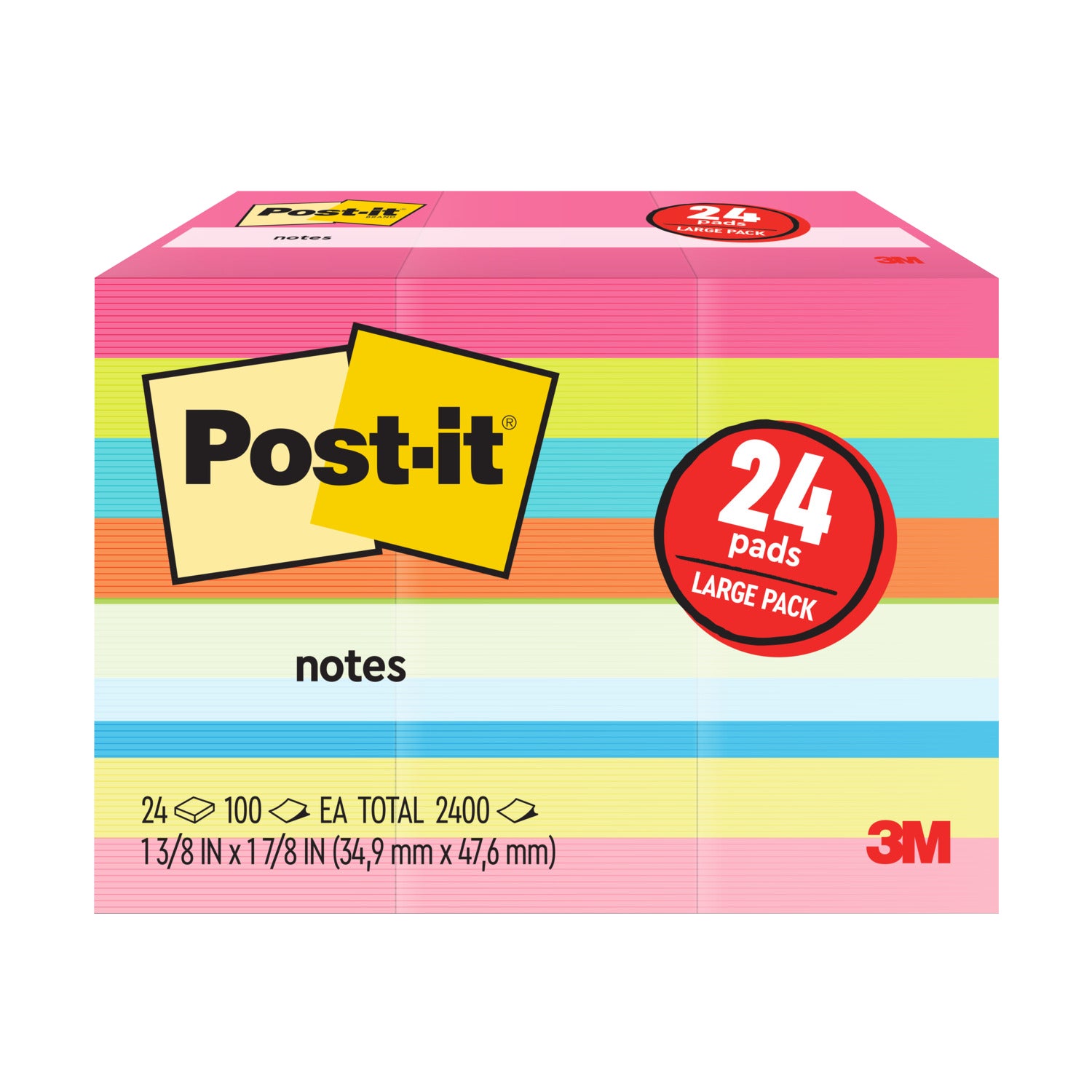 POST-IT SELF STICK NOTES 1.5¨ X 2¨ BRIGHT 24 CT