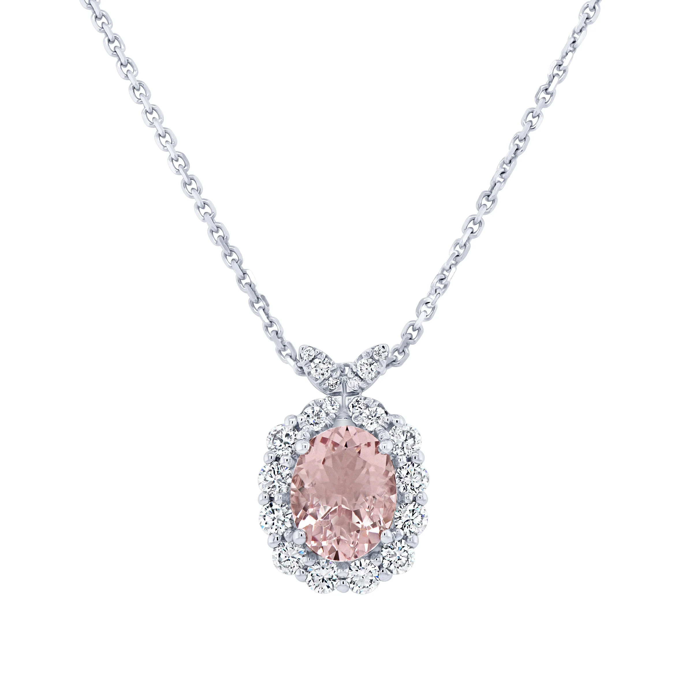 9.0X7.0 MM OVAL CUT MORGANITE 0.59CTW DIAM 14KT WHT GOLD PENDANT - Image 1