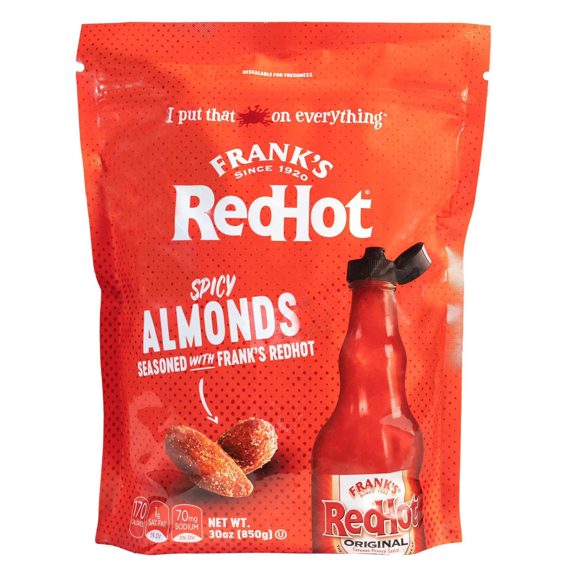 FRANK'S RED HOT SPICY ALMONDS 30 OUNCE BAG